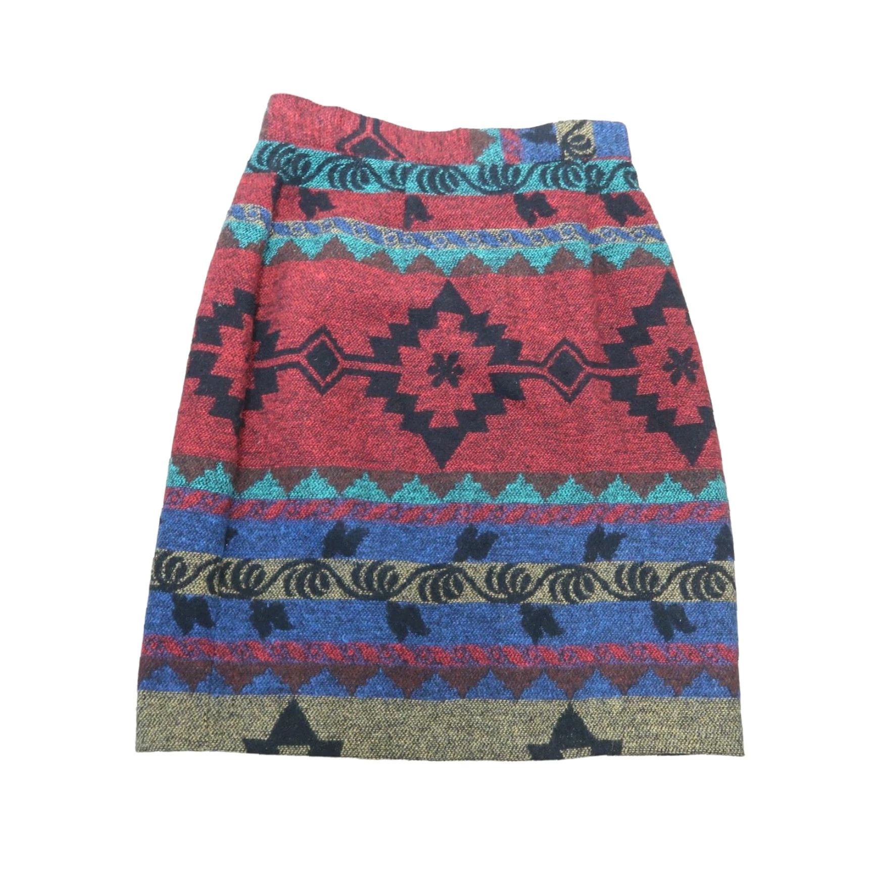 Vintage VINTAGE 80s Geometric Knit Mini Wrap Skirt Red Blue Geometric Print 6 Womens Skirt Size 28" / US 6 / IT 42 - 3 Thumbnail