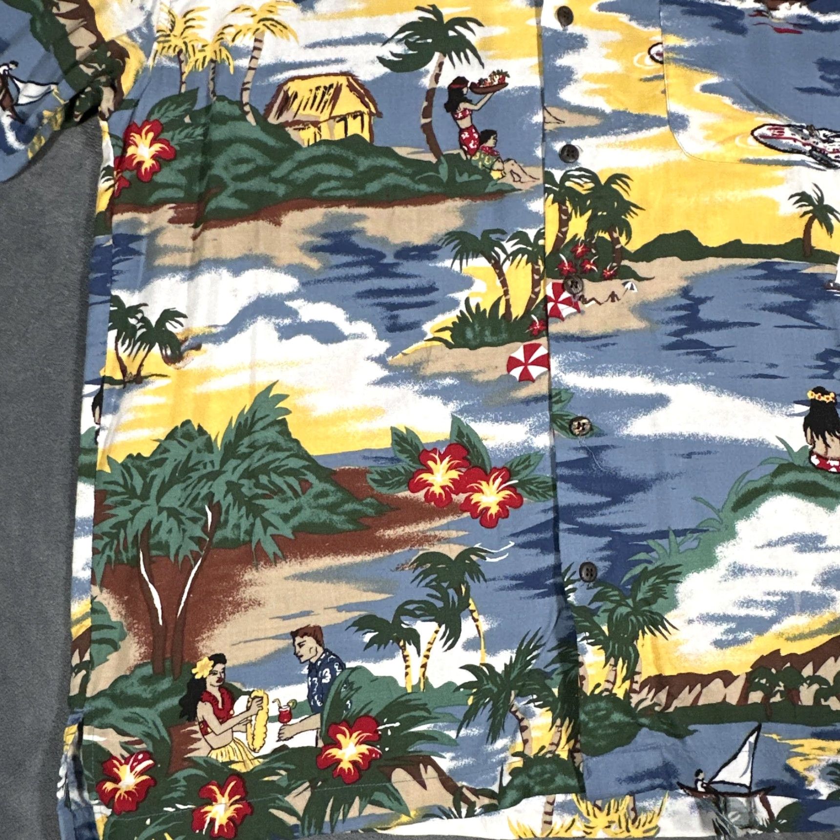 Vintage Utility Shirt Mens Large Blue Hawaiian Aloha Button Front Short Sleeve Tropical Shirt Size US L / EU 52-54 / 3 - 3 Thumbnail