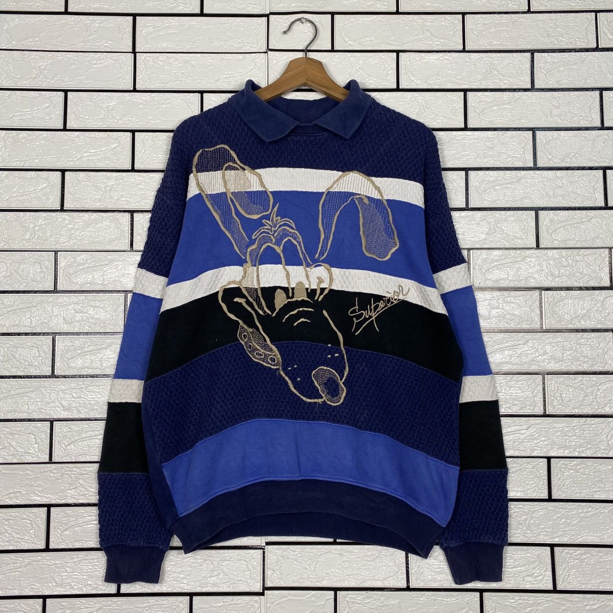 Japanese Brand 📌Vintage Collar Sweatshirt Superior Striped Cartoon Design Size US S / EU 44-46 / 1 - 2 Thumbnail