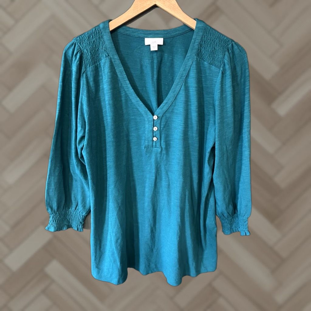 J. Jill VINTAGE J Jill Blouse Womens Shirt V Neck Button Boho Peasant Size M / US 6-8 / IT 42-44 - 1 Thumbnail