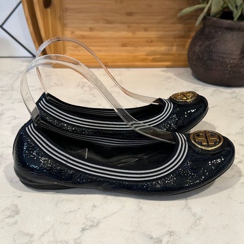 Tory Burch Tory Burch Navy Blue Patent Leather Croline Ballet Flats Size US 6.5 / IT 36.5 - 1 Thumbnail