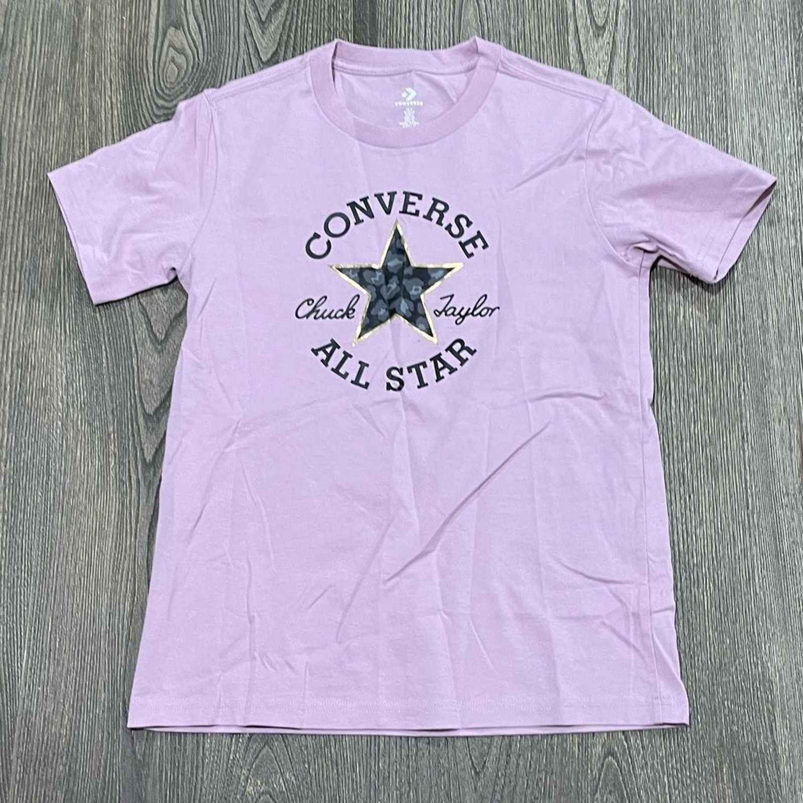 Converse NWOT Converse Leopard Chuck Taylor Patch T-Shirt Lilac Small Size S / US 4 / IT 40 - 1 Thumbnail