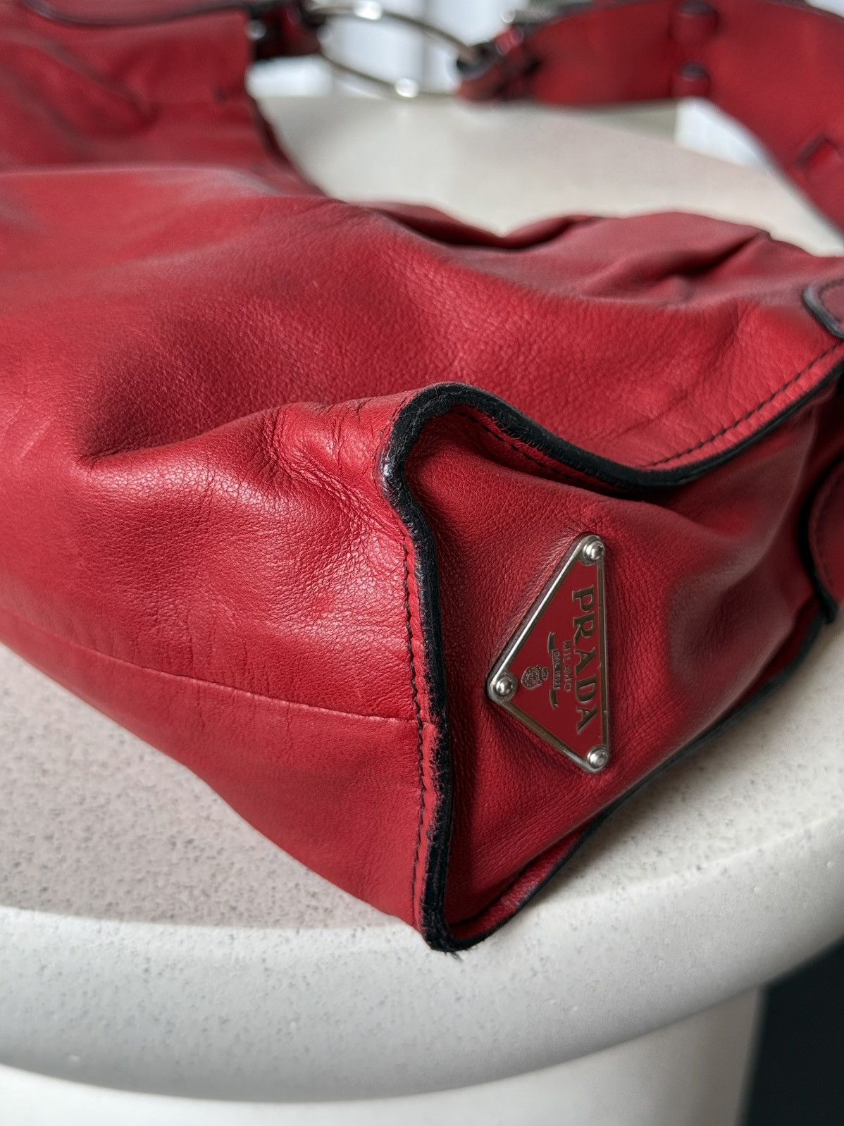 Prada Vintage Prada Logo Red Soft Leather Shoulder Bag Size ONE SIZE - 14 Thumbnail
