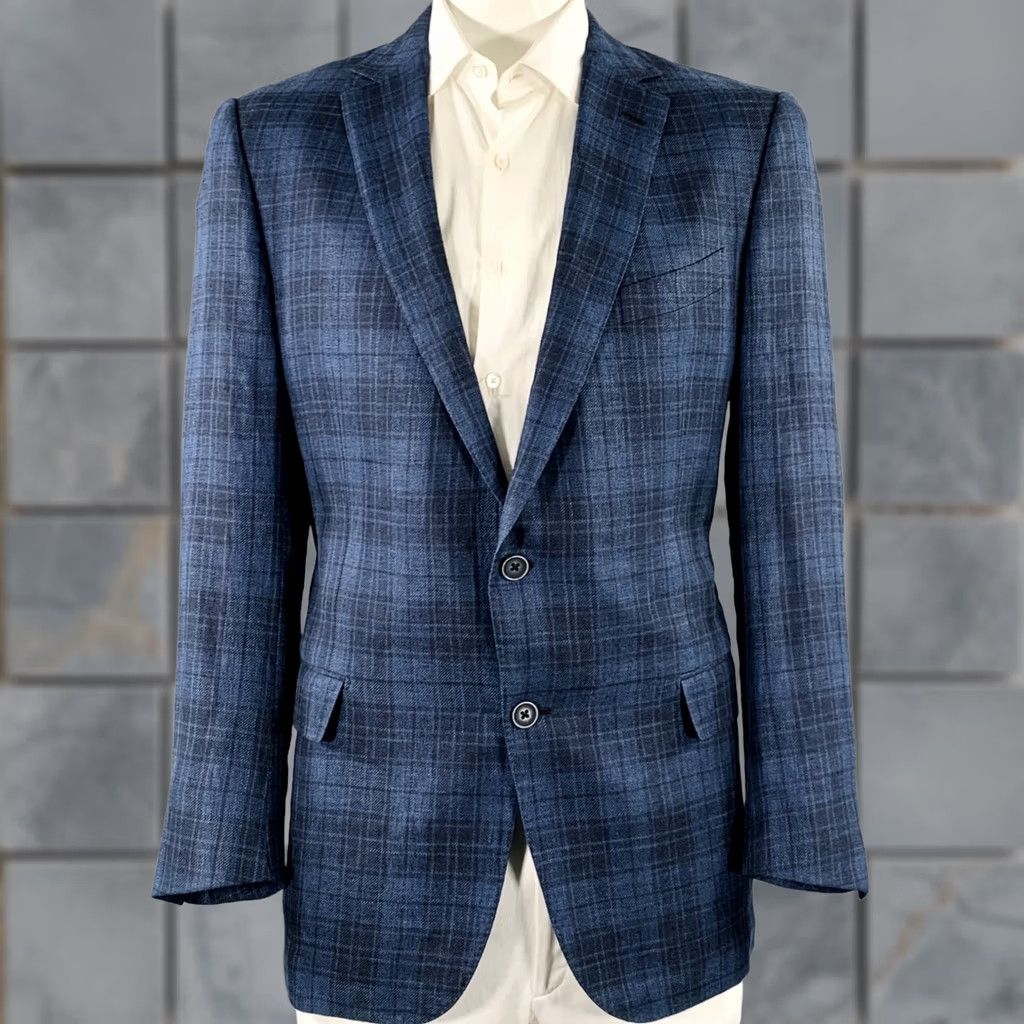 Ermenegildo Zegna ERMENEGILDO ZEGNA Sport Coat Blue Navy Plaid Notch Lapel Size 48 Regular Mens Size US M / EU 48-50 / 2 - 1 Thumbnail