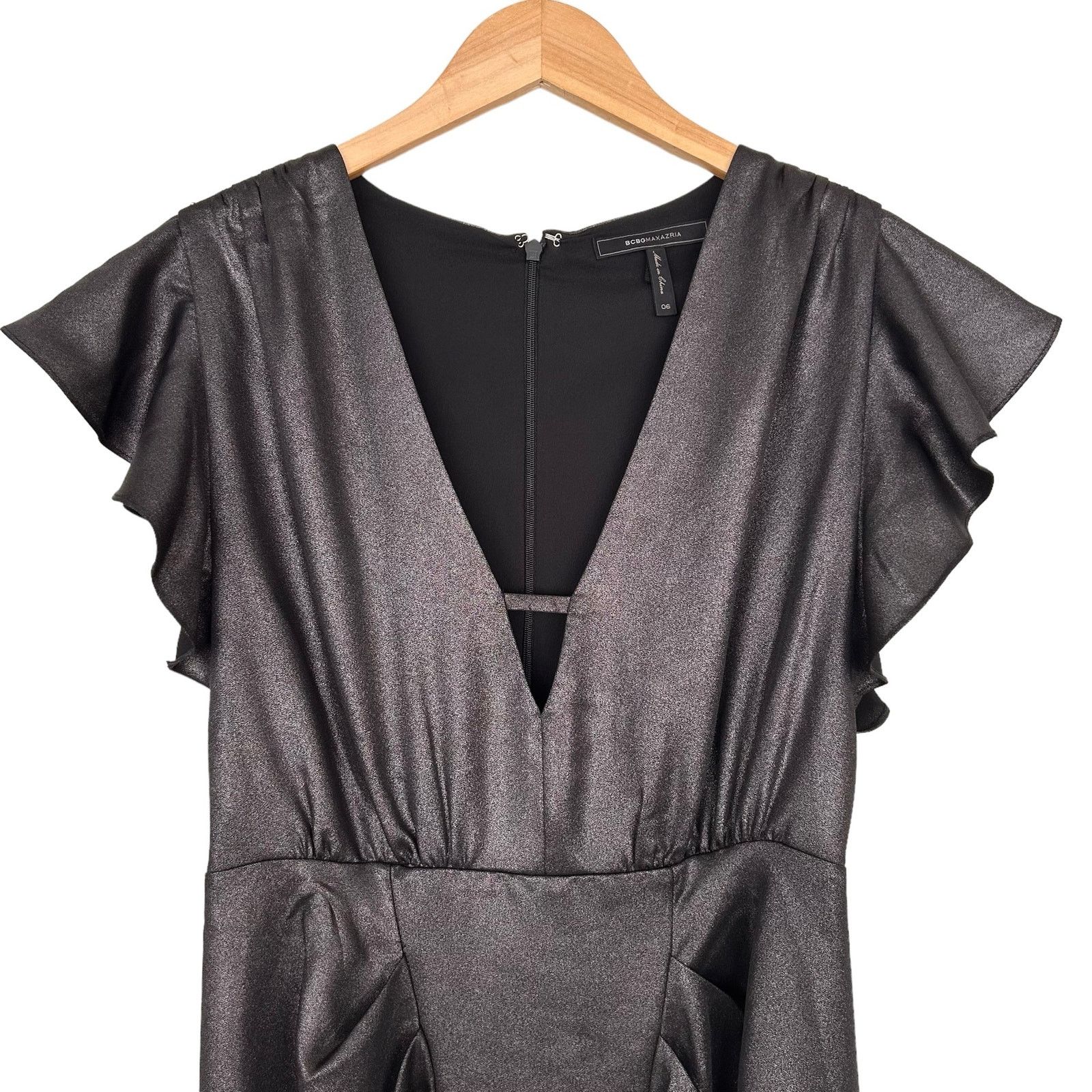 Other BCBGMaxazria Black Metallic Ruffle Sheath Dress Sz 6 Size M / US 6-8 / IT 42-44 - 3 Thumbnail