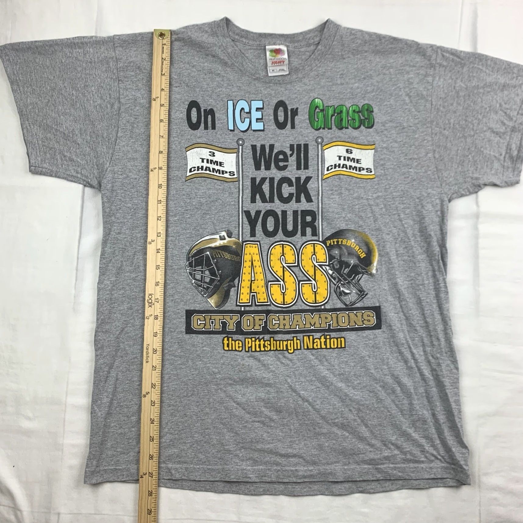 Fruit Of The Loom VINTAGE Pittsburgh Nation Sports Shirt Adult XL Gray Steelers Bruins Football Size US XL / EU 56 / 4 - 5 Thumbnail