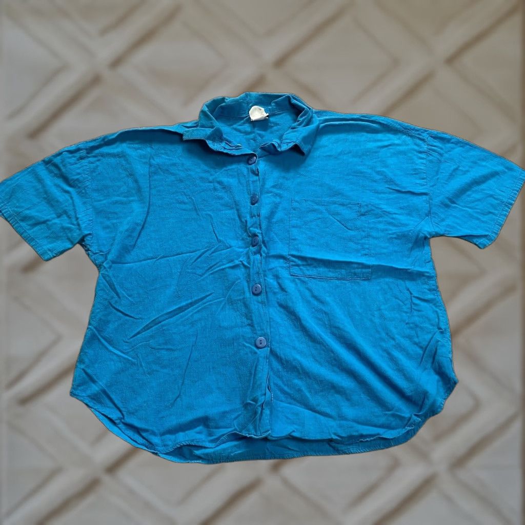 Vintage Touche Shirt Women 22W Blue Cotton Short Sleeve Pocket Button-Up Casual Top Size 3XL / US 20-22 - 1 Thumbnail