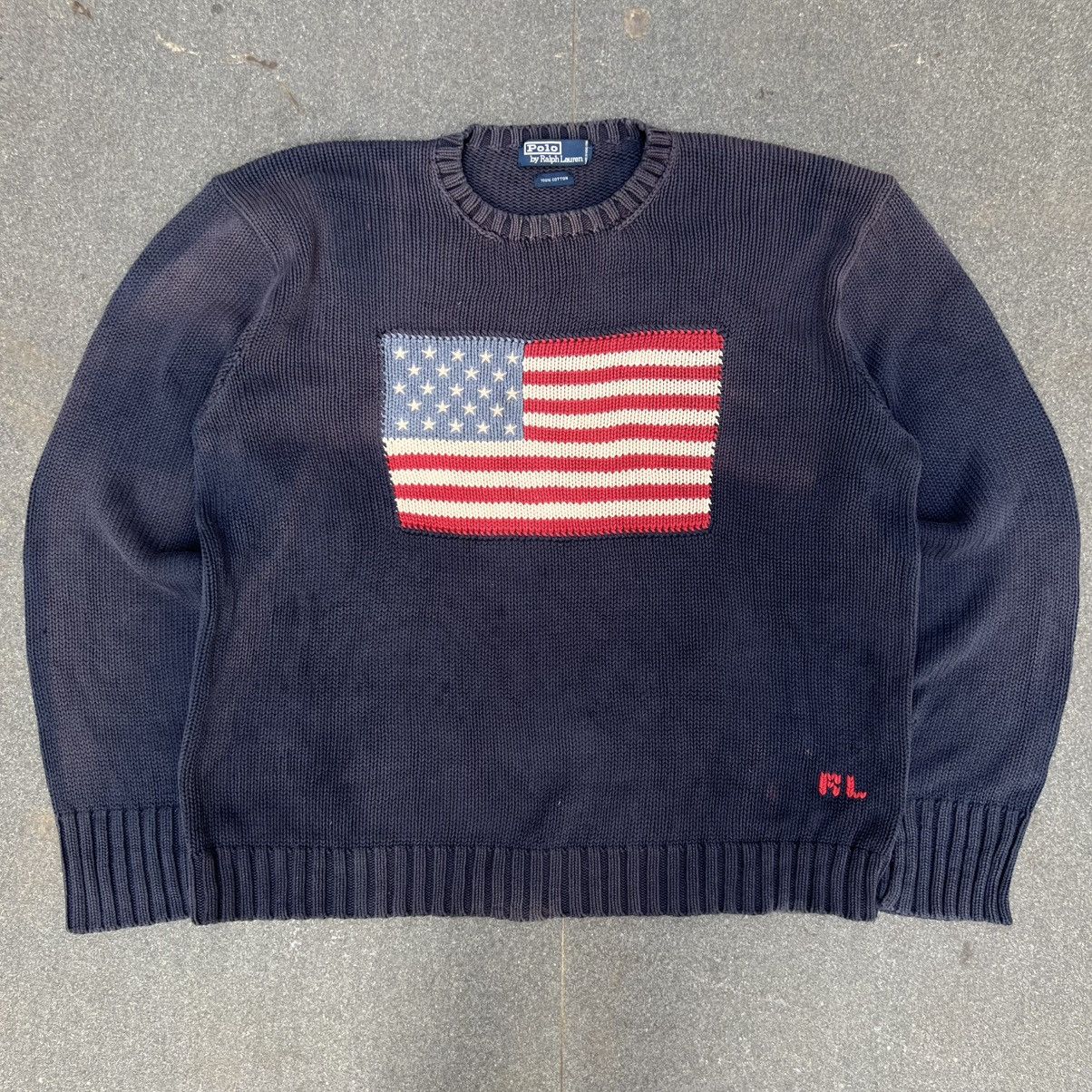 Designer × Polo Ralph Lauren × Vintage Vintage Polo Ralph Lauren American Flag Knit Sweater Size US L / EU 52-54 / 3 - 1 Thumbnail