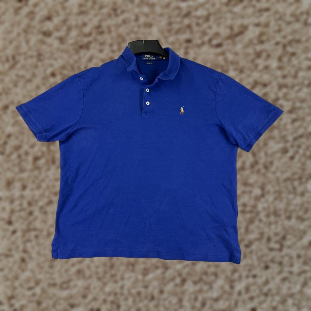 Ralph Lauren VINTAGE Ralph Lauren Polo Shirt Men L Blue Polo Short Sleeve 100% Cotton Jersey Slim Embroidered Logo Golf Pony Shirt Neck Collared Button Wind? Size US L / EU 52-54 / 3 - 1 Thumbnail