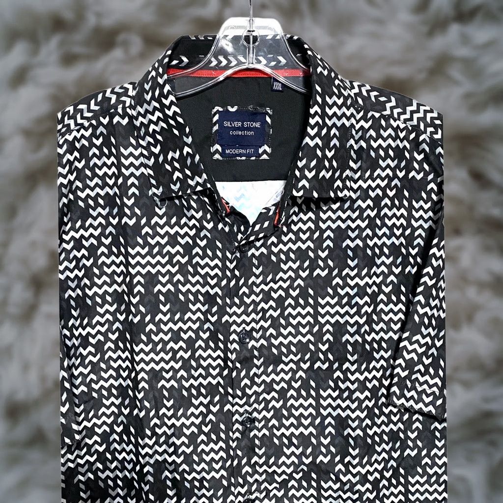 Vintage VINTAGE Silver Stone Geometric Black White Button Shirt Mens XXXL Art Deco Statement Size US XXL / EU 58 / 5 - 1 Thumbnail