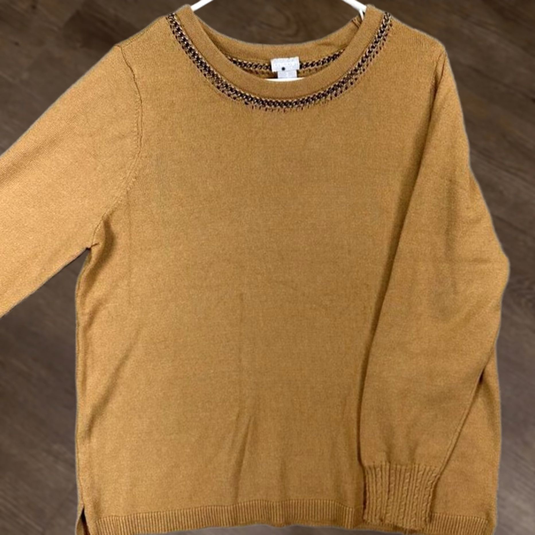 Vintage Chicos Sweater Womens 2 US Large Tan Camel Heather Chain Crew Neck Pullover NEW Size L / US 10 / IT 46 - 1 Thumbnail