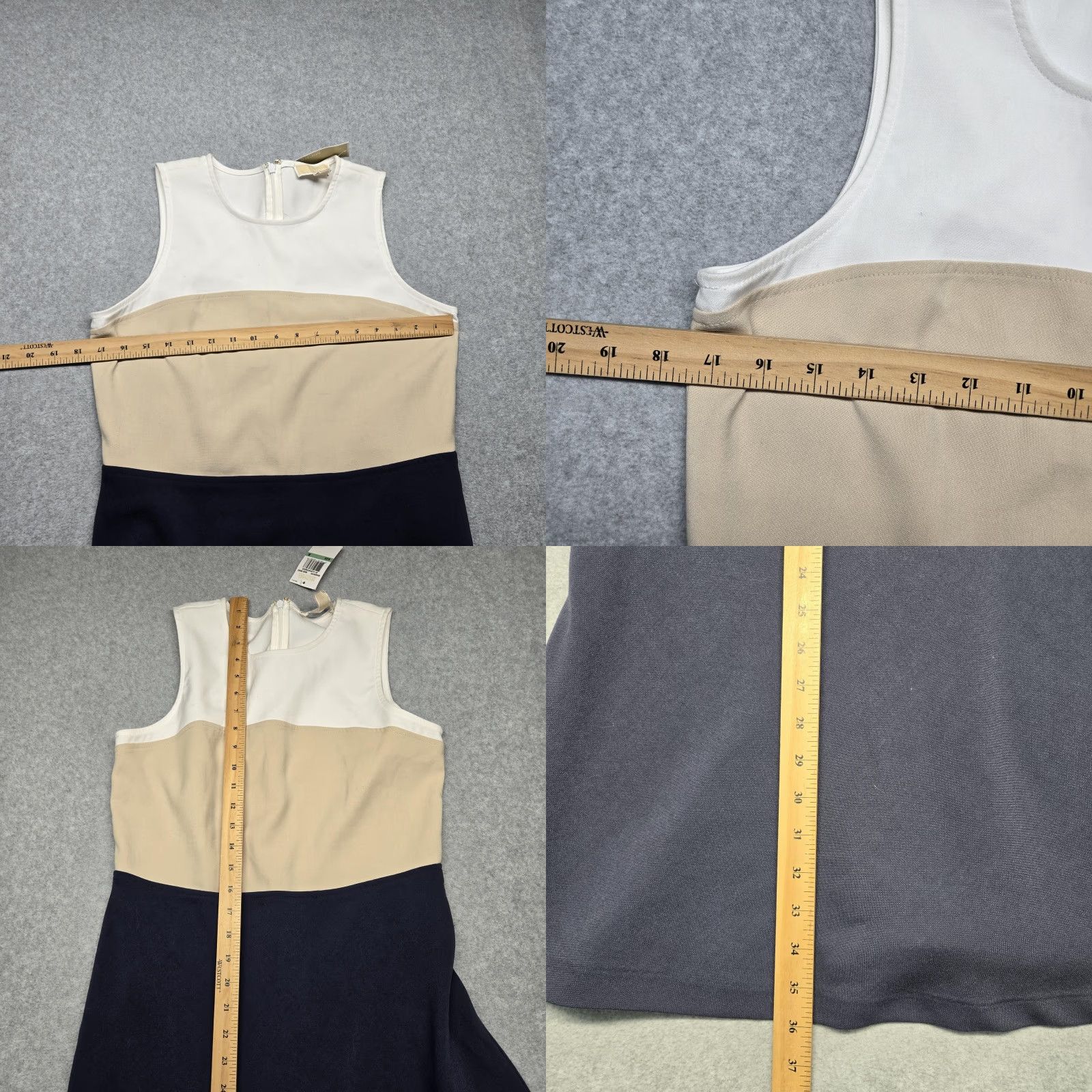 Michael Kors Michael Kors Womens Dress Colorblock A Line Sleeveless White Navy Multicolor 8 Crew Neck Zip Workwear Party Womens Size M / US 6-8 / IT 42-44 - 9 Thumbnail