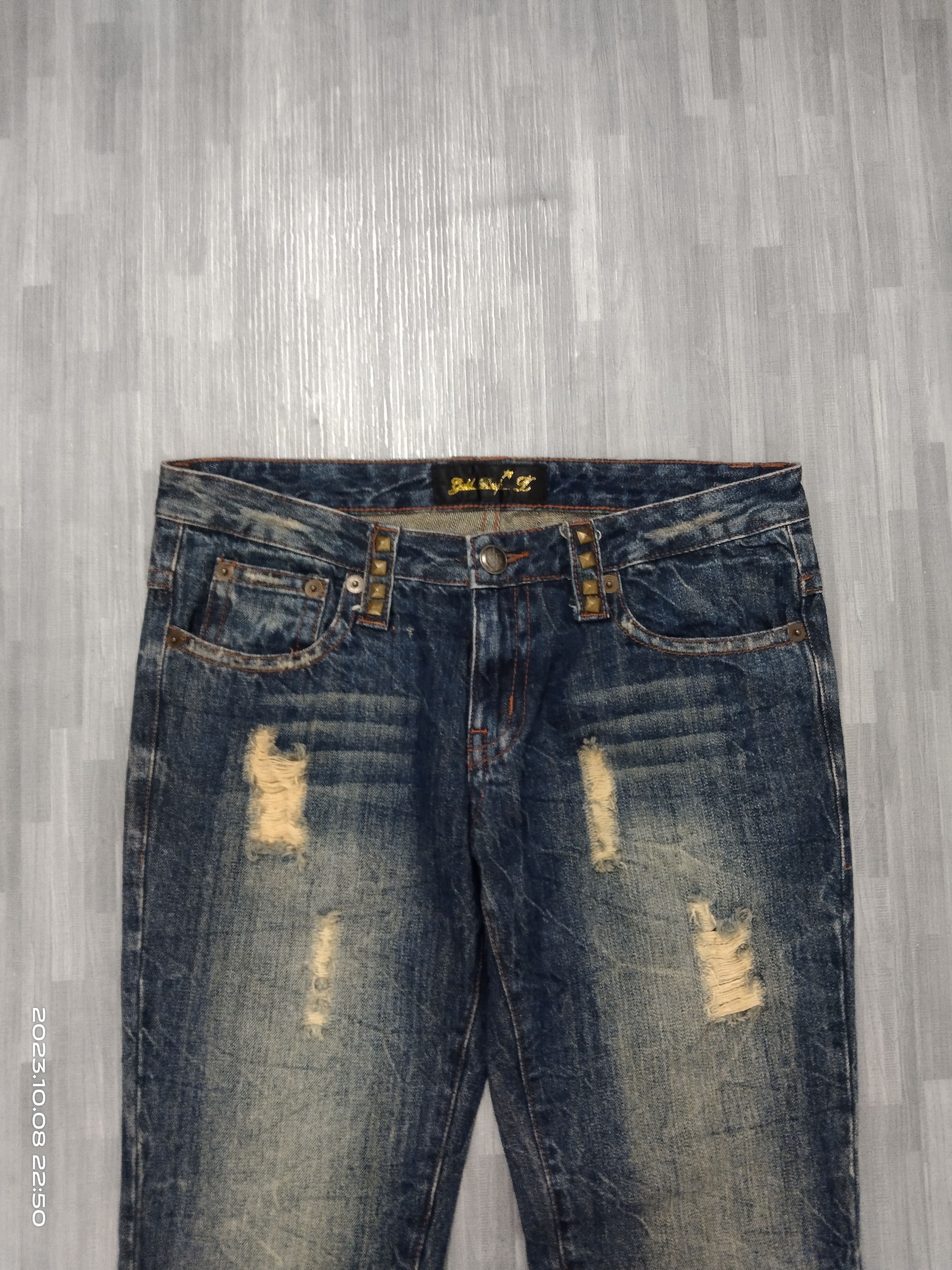 Japanese Brand FLARE RIPED STUDDED GOLD RUSH DENIM PANTS Size US 31 - 4 Thumbnail