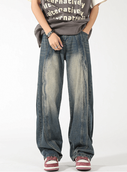 Japanese Brand American washed distressed patchwork scimitar loose jeans Size US 32 / EU 48 - 2 Thumbnail