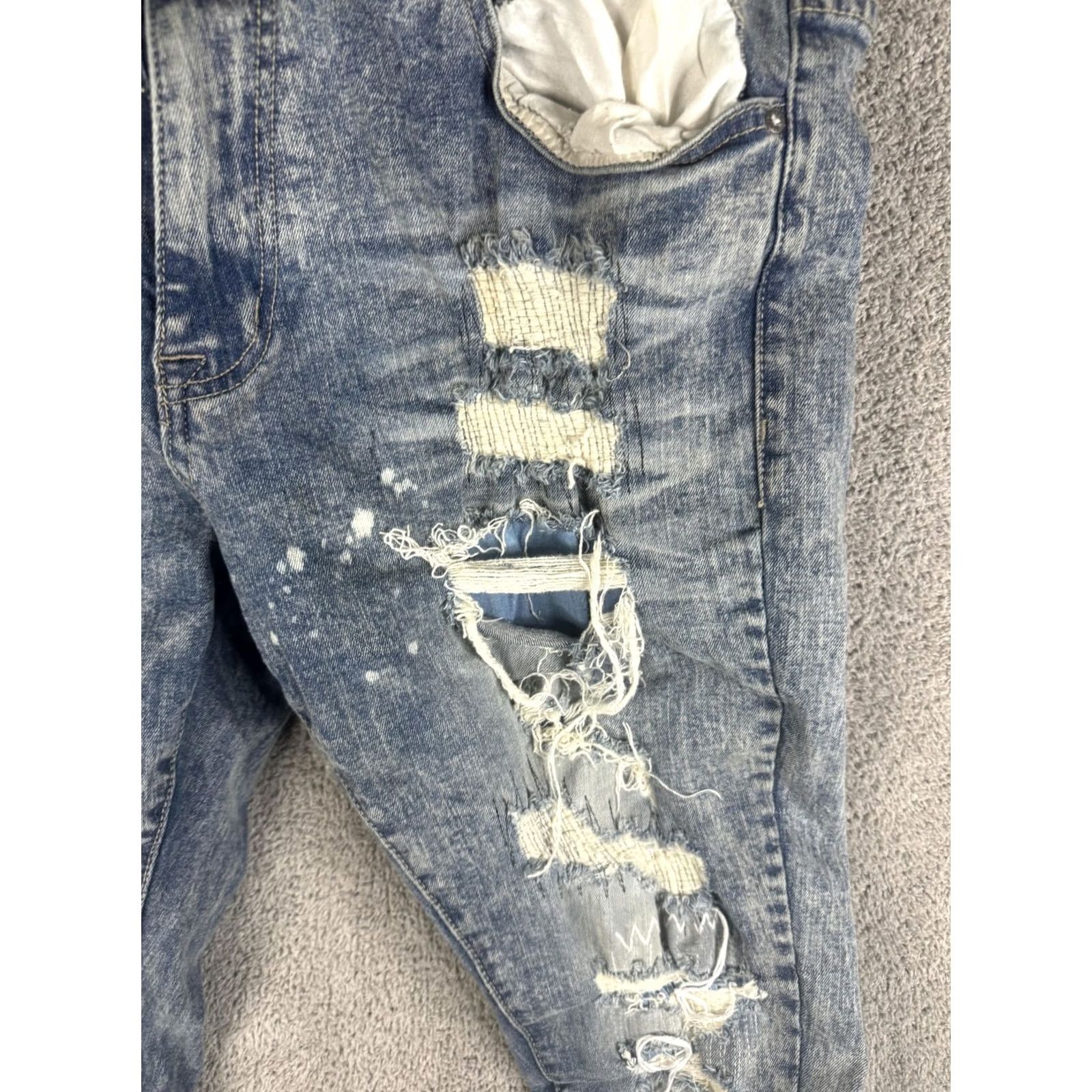 Denime Smoke Rise Jeans Mens 38x32 Slim Blue Distressed Paint Splatter Denim Grunge 90s Mens Size US 38 / EU 54 - 5 Thumbnail