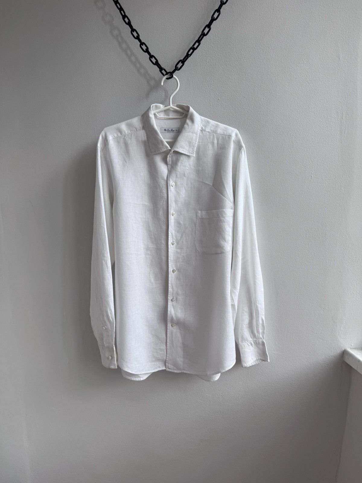 Loro Piana Andre White Long Sleeve Linen Button Up Shirt