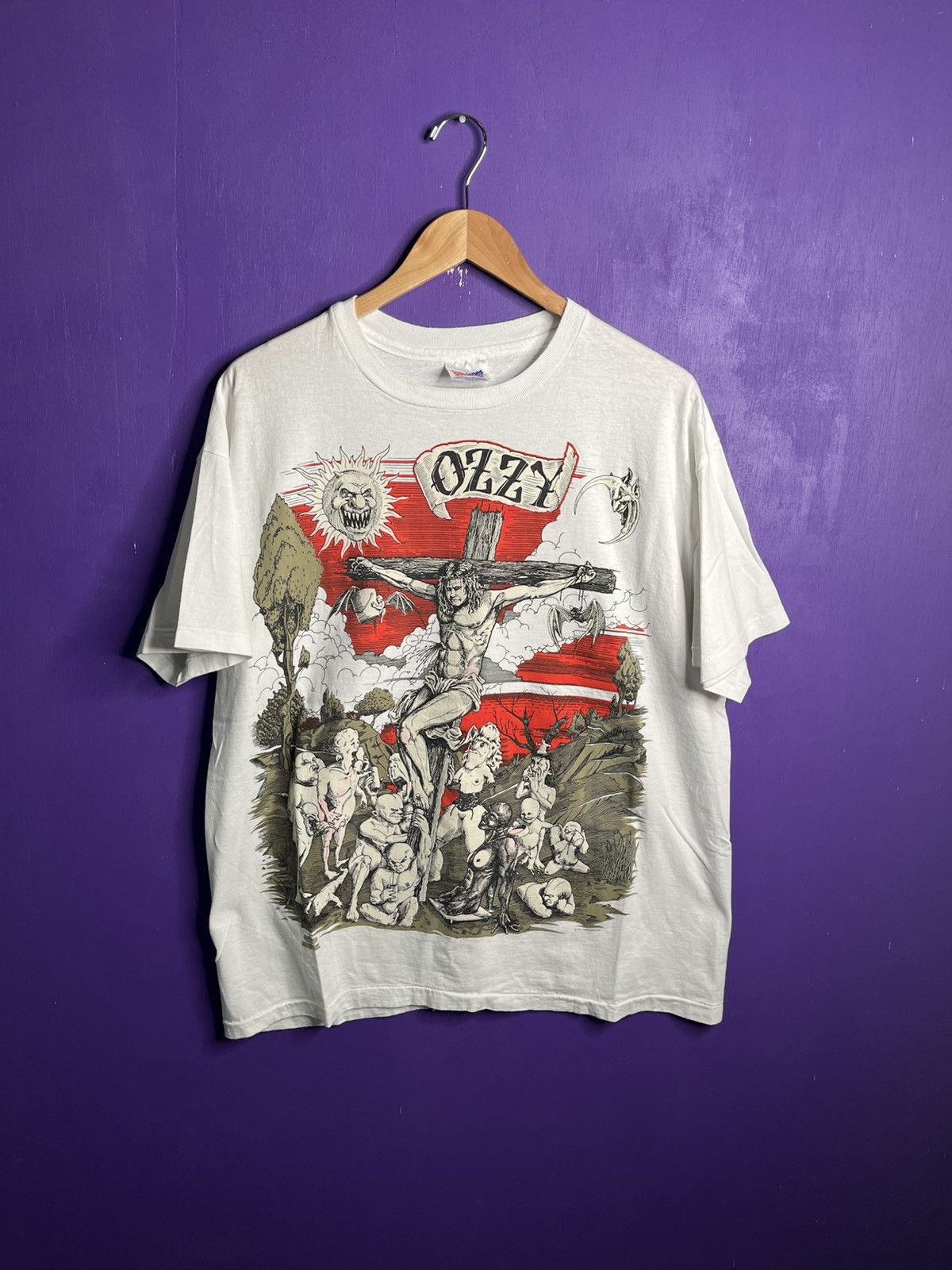 Band Tees × Vintage Vintage 1991 Ozzy Osbourne crucifixion t-shirt Size US XL / EU 56 / 4 - 1 Thumbnail