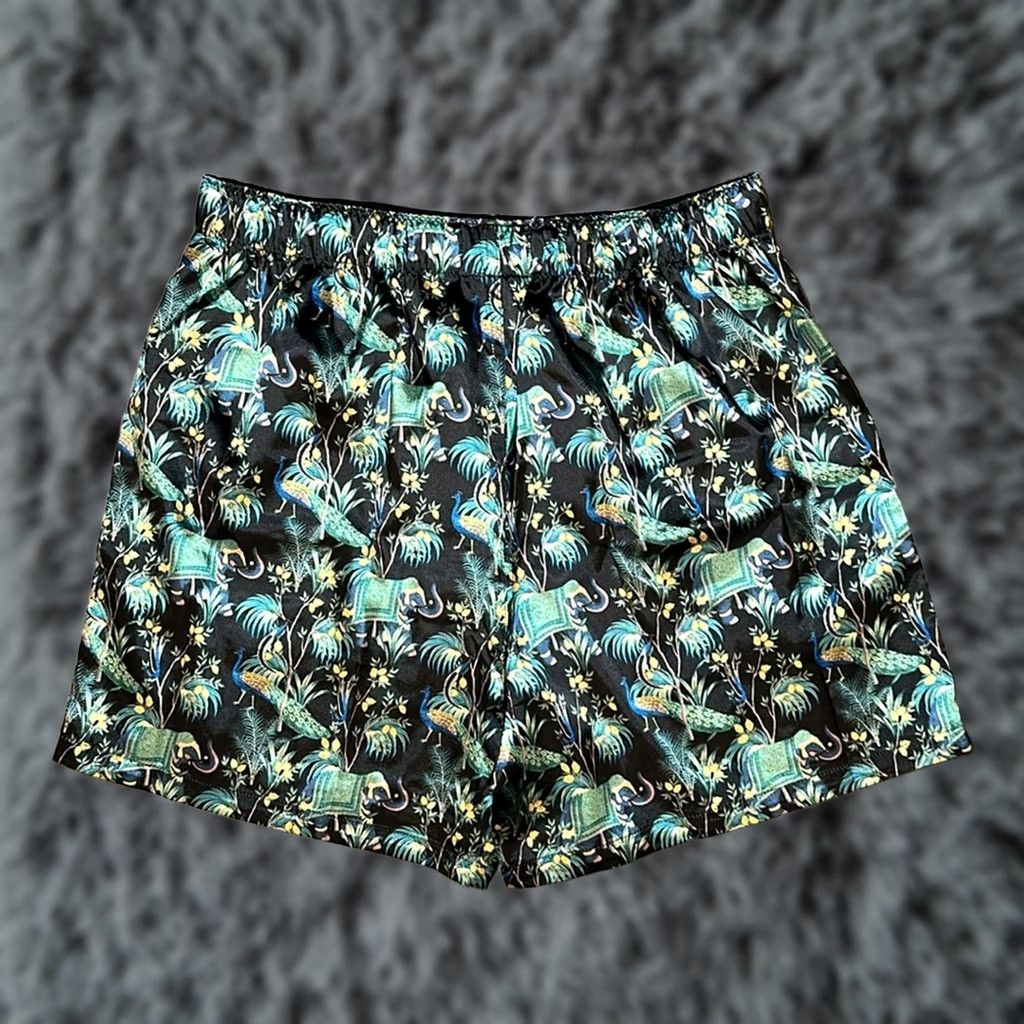 American Eagle Outfitters American Eagle Outfitters Boxer Shorts Satin Pocket 4” Peacock Elephant Black M Men Underwear Satin Pocket Boxer - Medium Size 40R - 1 Thumbnail