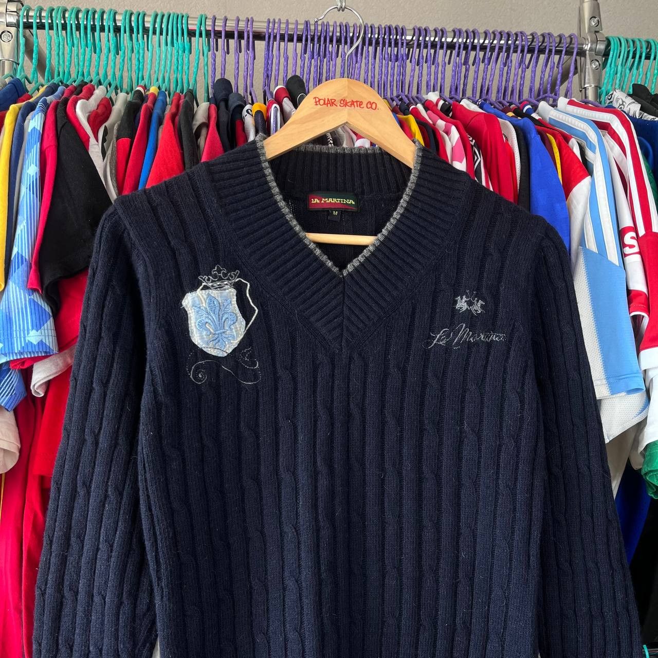 La Martina La Martina Blue Wool Cable Knit V-Neck Sweater Pullover Size M / US 6-8 / IT 42-44 - 2 Thumbnail