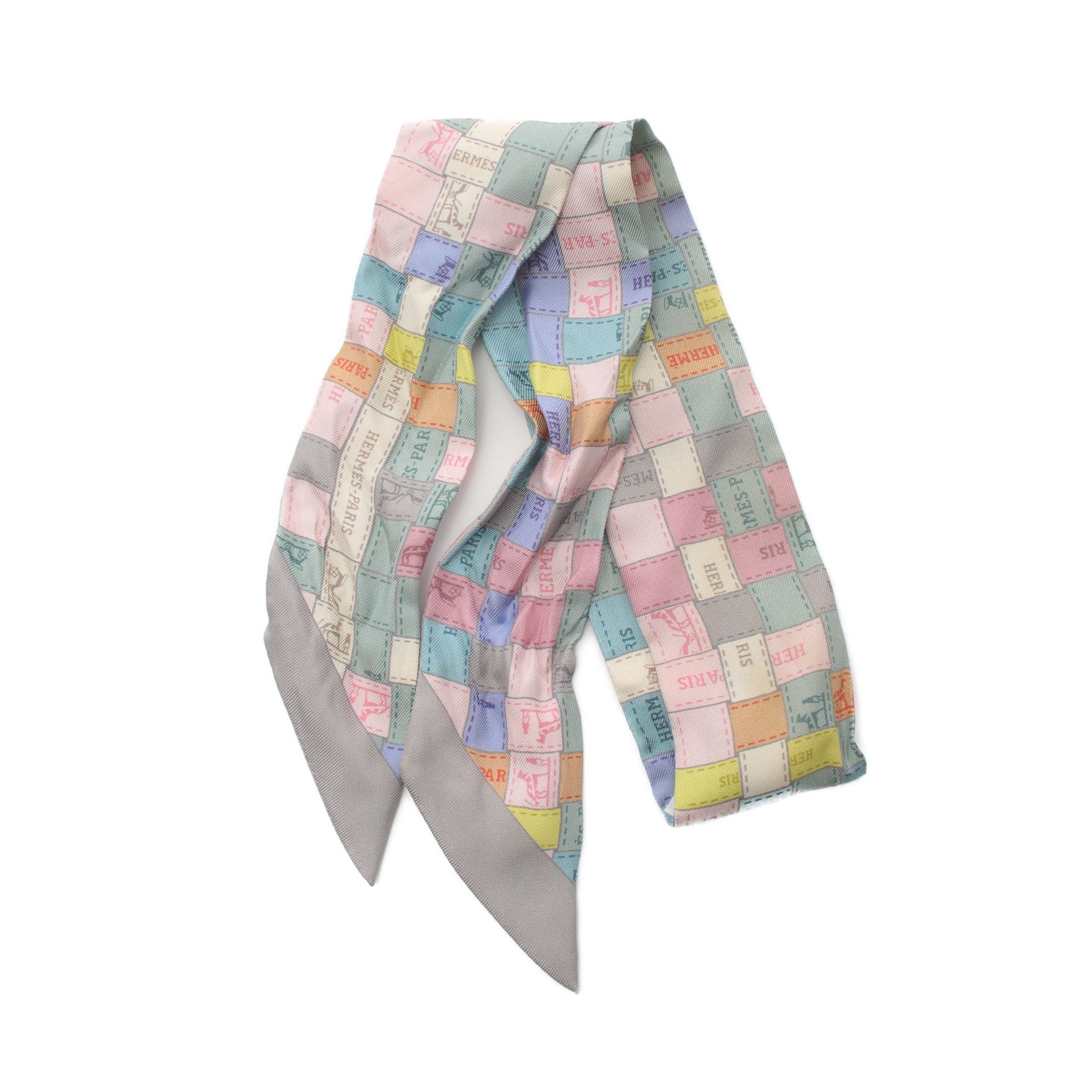Hermes Hermes Twilly Bolduc Au Carre Ribbon Scarf Silk Gray Multicolor Size ONE SIZE - 1 Thumbnail