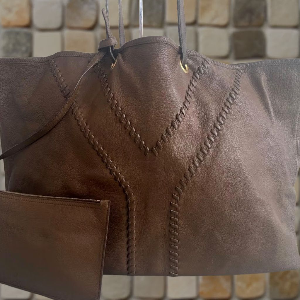 Yves Saint Laurent Yves Saint Laurent Brown Gold Leather Tote Shoulder Bag Reversible with Pouch Size ONE SIZE - 1 Thumbnail