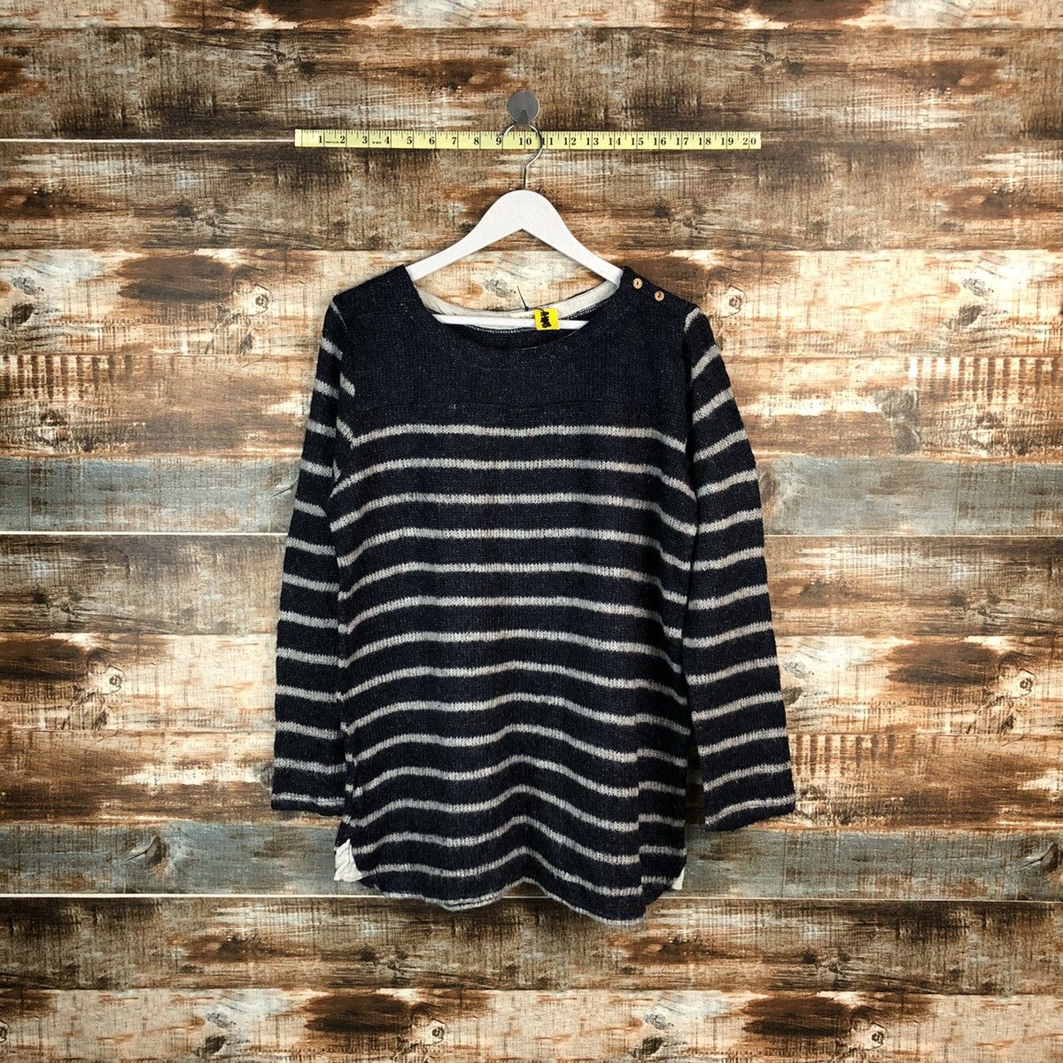 Japanese Brand × OVER THE STRiPES Innoce Dark Blue Stripe Knitwear #A1698 Size L / US 10 / IT 46 - 1 Thumbnail