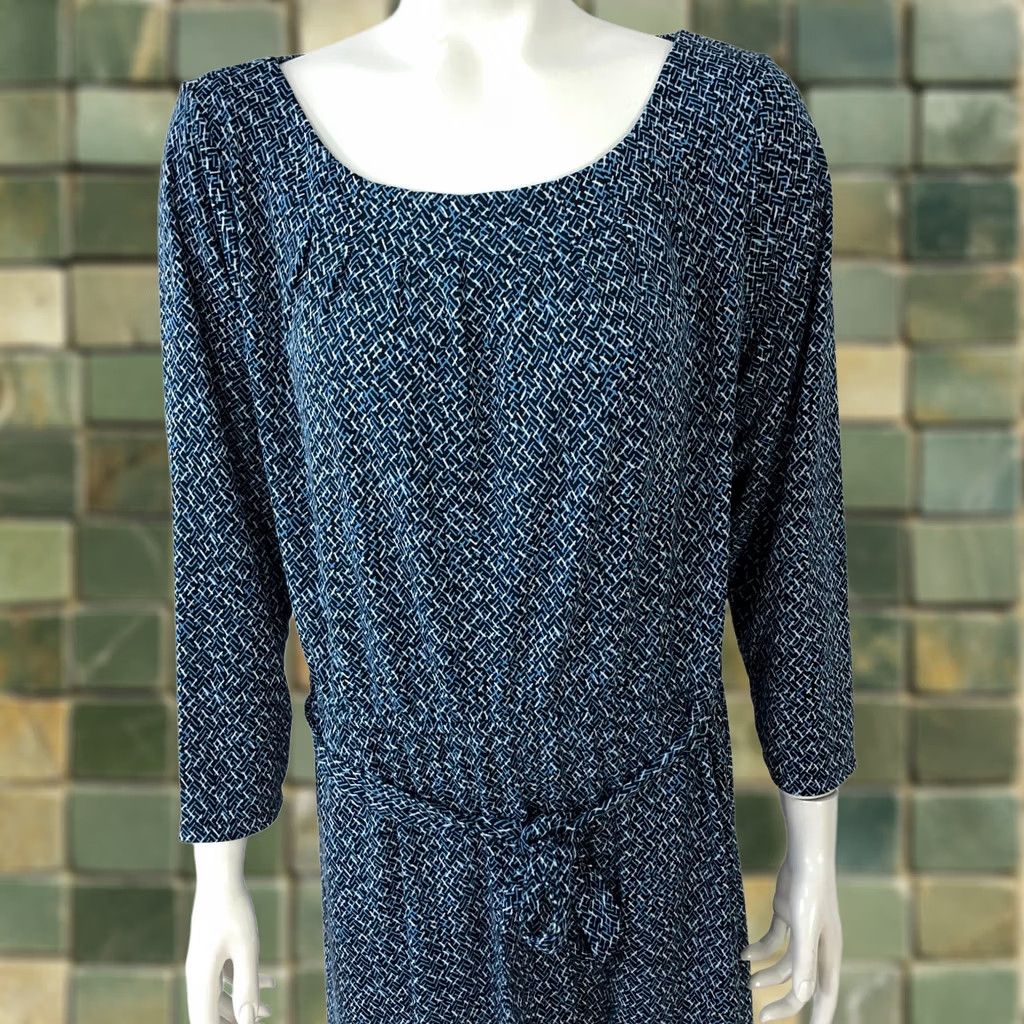 Lands' End Lands' End Dress A-Line Pullover Below Knee Belt Tie Black Blue Womens L Regular XS-XL not applicable Size L / US 10 / IT 46 - 1 Thumbnail