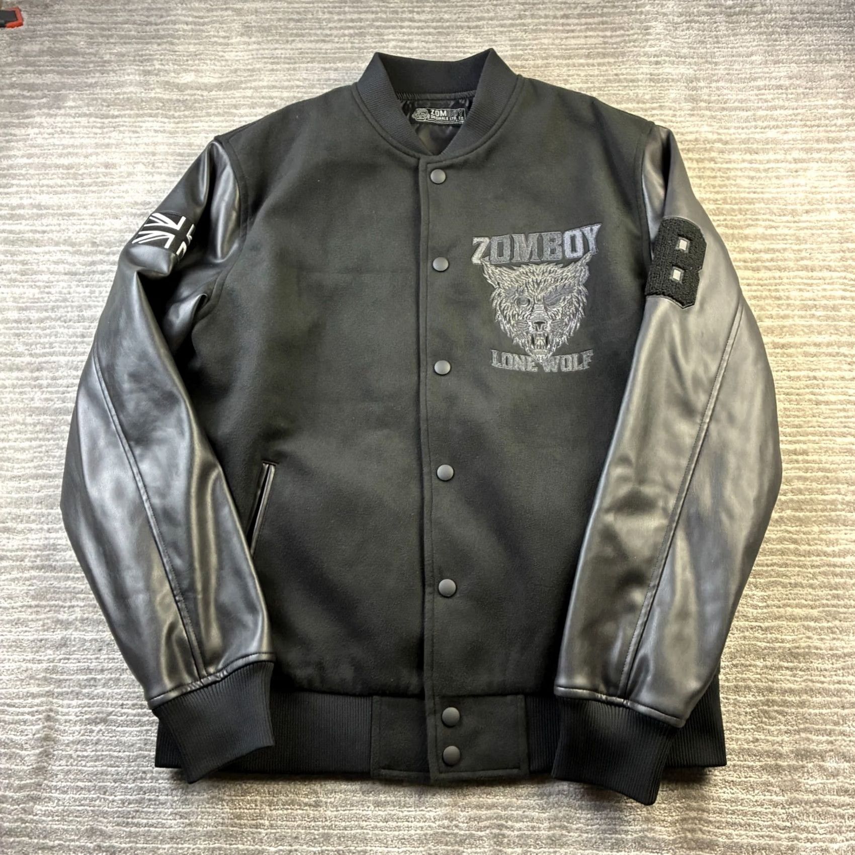 LONE WOLF Zomboy Jacket Mens XL Black Varsity Letterman Wool-Style Polyester Coat Jacket Size US XL / EU 56 / 4 - 2 Thumbnail