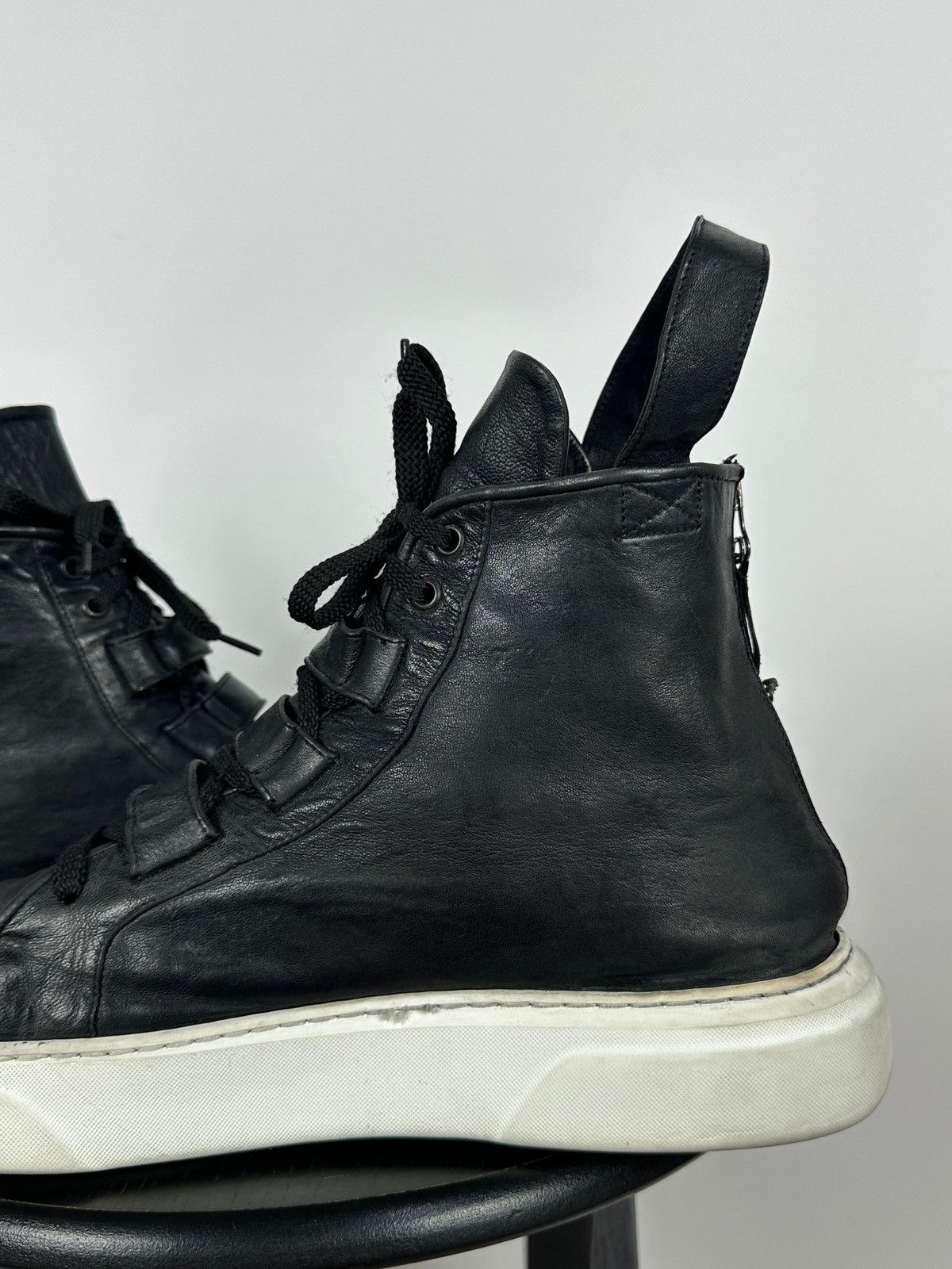 Masnada Masnada Black Leather Hi Top Sneakers Size US 12 / EU 45 - 19 Thumbnail
