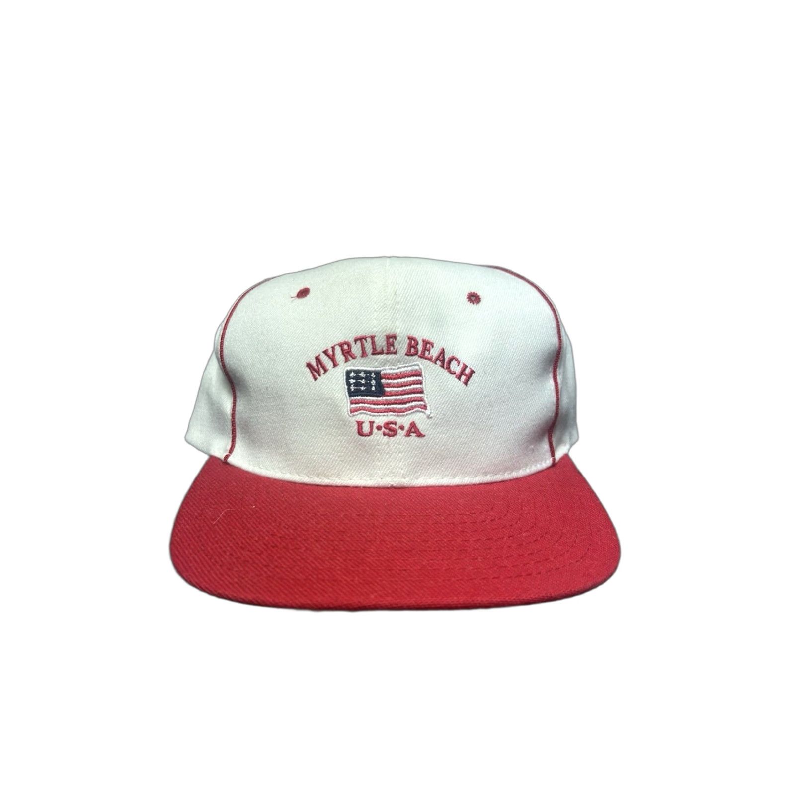 Vintage VINTAGE 90s SnapBack hat cap Myrtle Beach South Carolina red white adjustable Men Mens Hats Size ONE SIZE - 1 Thumbnail