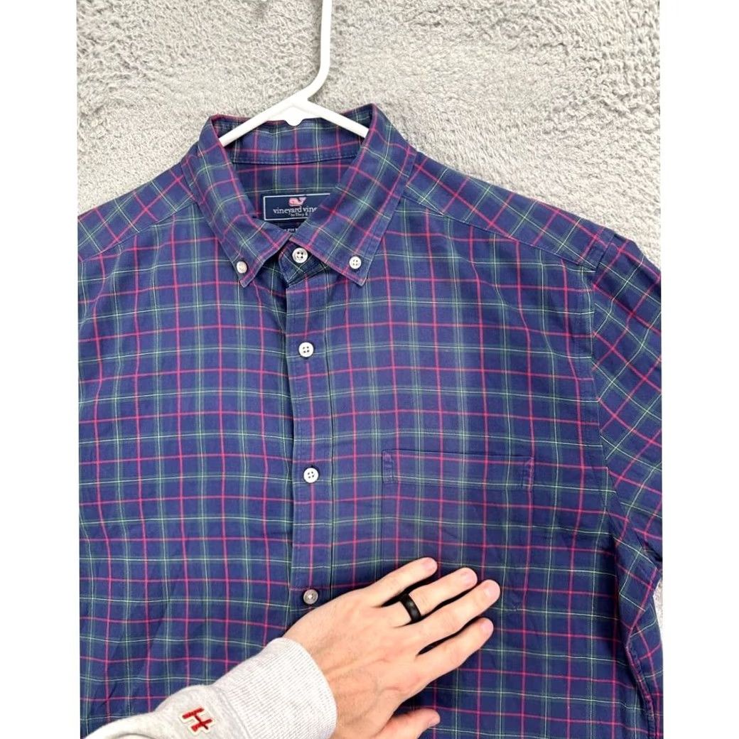 Vineyard Vines Vineyard Vines Murray Button Down Shirt Mens Medium Blue Plaid Classic Fit Knit Cotton Pocket Ocean Size US M / EU 48-50 / 2 - 5 Thumbnail