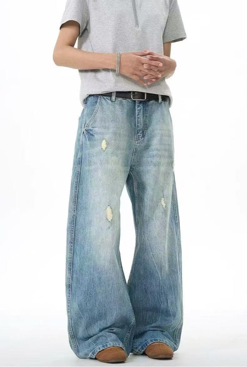 Vintage American men's loose wide-leg vintage ripped washed jeans Size US 32 / EU 48 - 4 Thumbnail