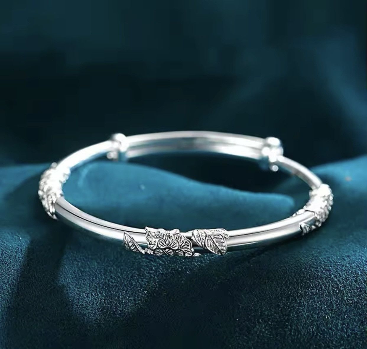 Jewelry × Sterling Silver 925 sterling silver blooming flowers bracelet Bangle Size ONE SIZE - 2 Thumbnail