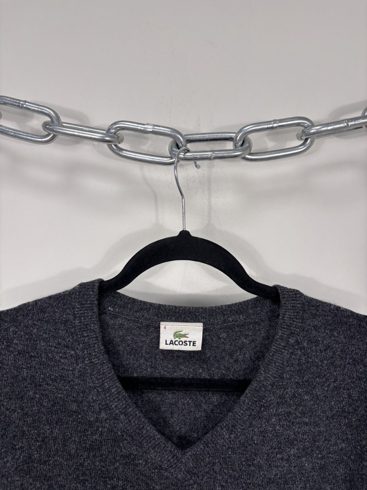 Lacoste Vintage Lacoste Men’s Dark Charcoal Grey Wool V-Neck Sweater Size US M / EU 48-50 / 2 - 5 Thumbnail