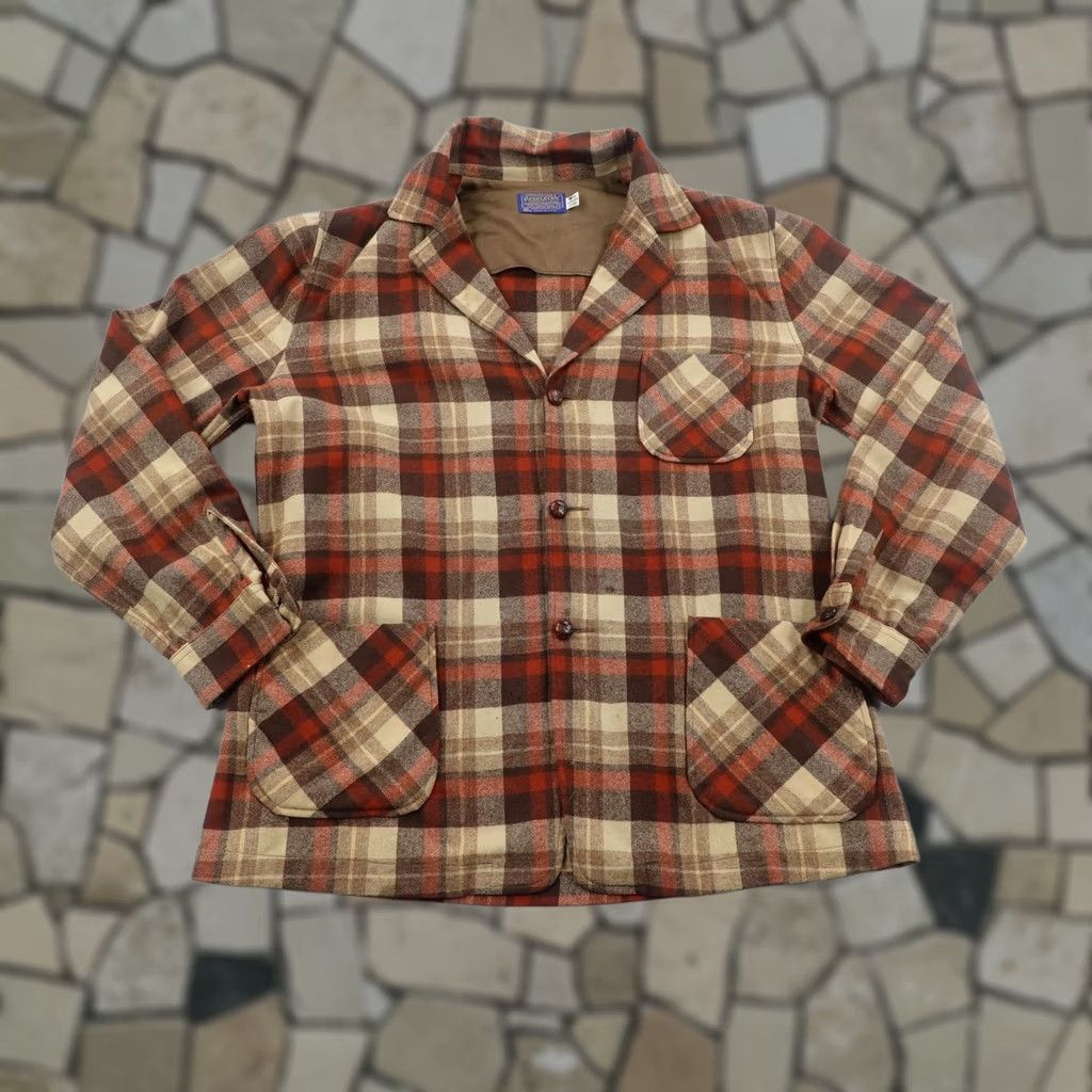 Pendleton VINTAGE Pendleton Jacket Mens Large Brown Beige Plaid Wool Flannel 70s Size US L / EU 52-54 / 3 - 1 Thumbnail