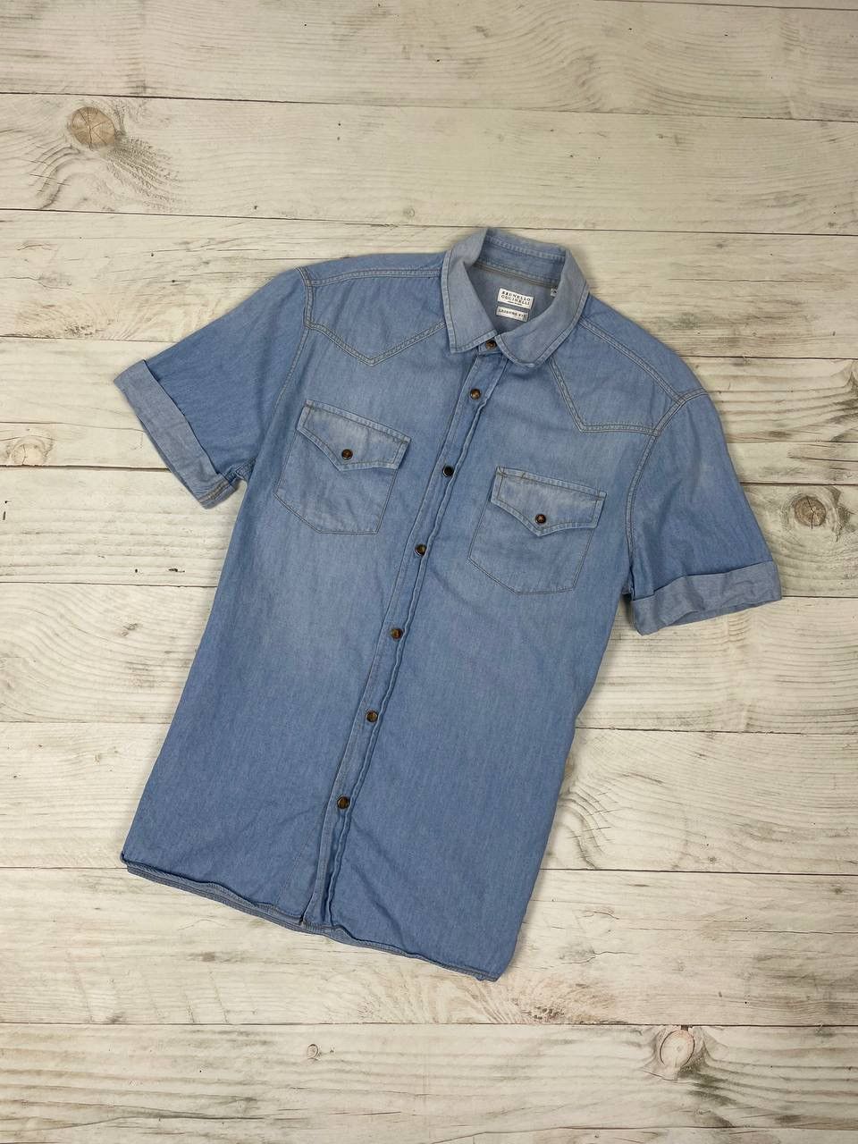 image of Brunello Cucinelli Denim Button Shirt Shorts Sleeve Blue, Men's (Size Medium)