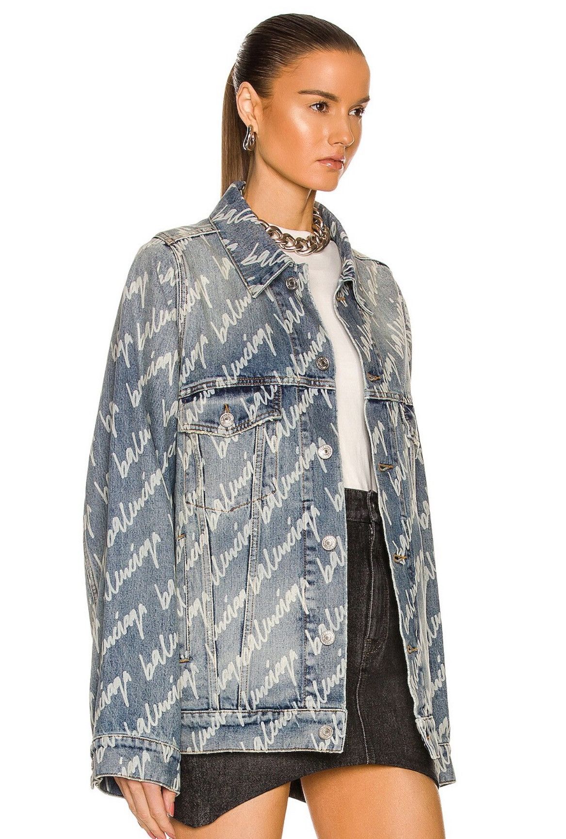 Balenciaga Balenciaga Bell-Sleeve Denim Jacket In Logo Print Size S / US 4 / IT 40 - 9 Thumbnail