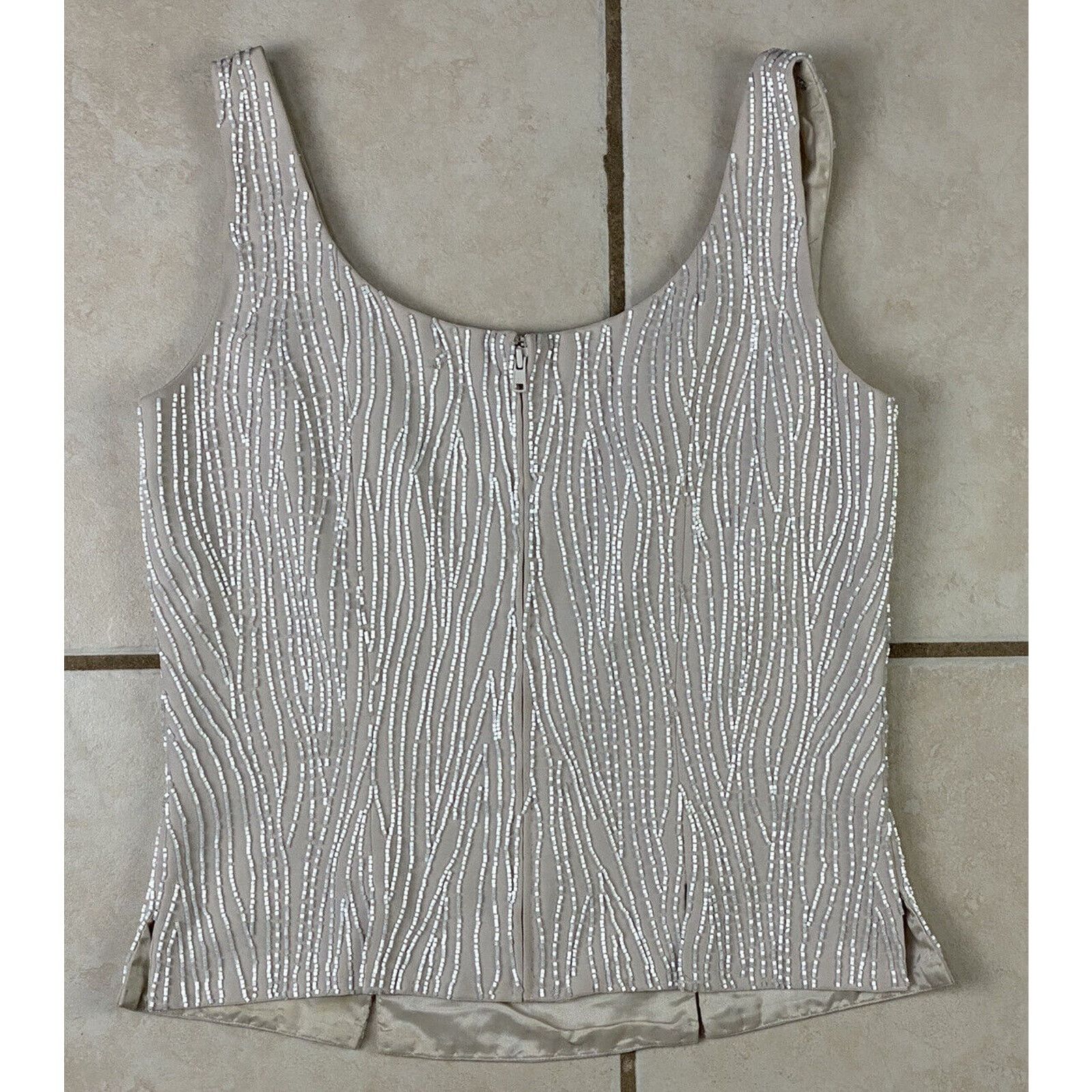 Bob Mackie VTG Bob Mackie Boutique Beaded Tank Top Beige Cream s Size S / US 4 / IT 40 - 4 Thumbnail