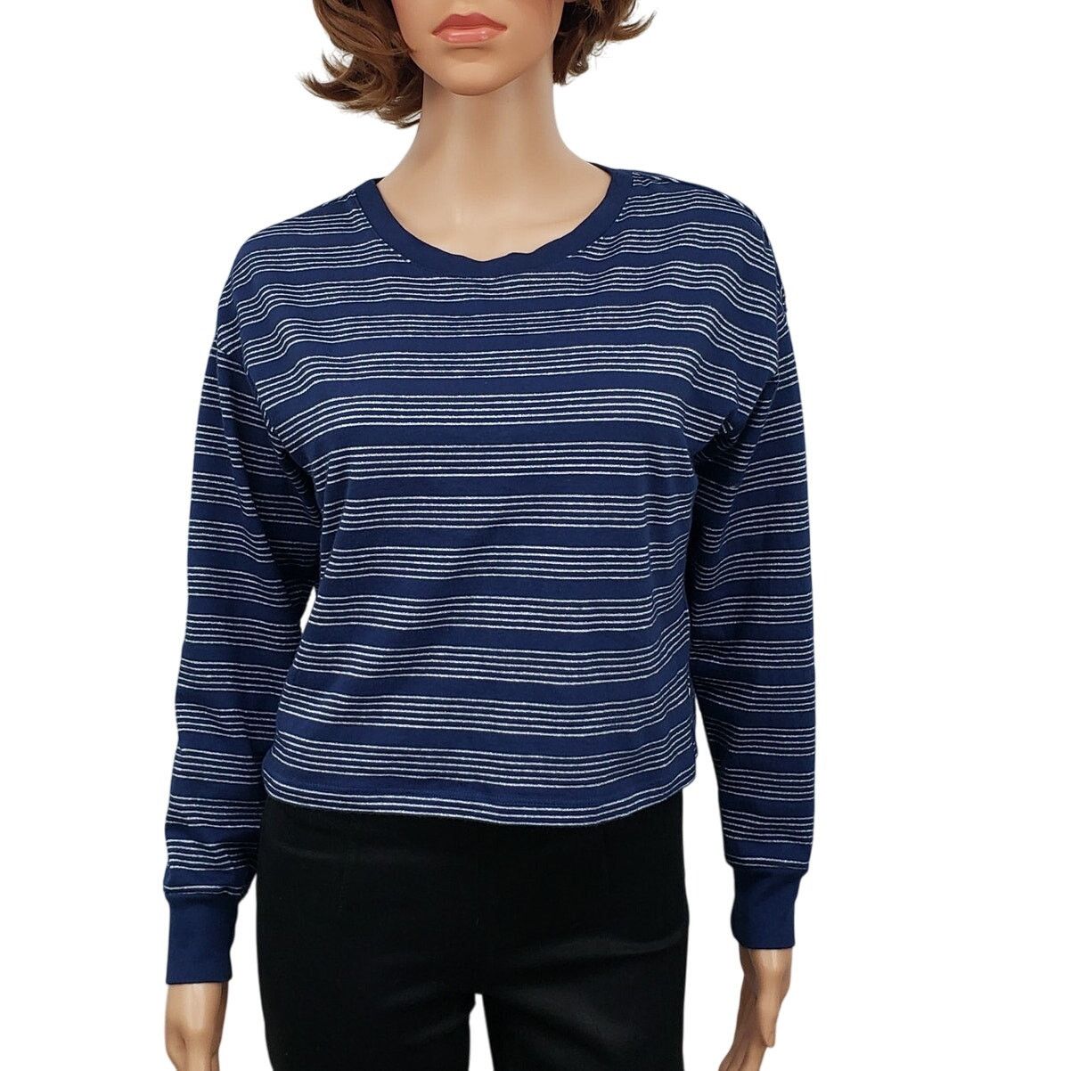 Levi's LEVIS Striped Navy Blue Silver Glitter Tie Back Crop Top Tee Size XS / US 0-2 / IT 36-38 - 3 Thumbnail
