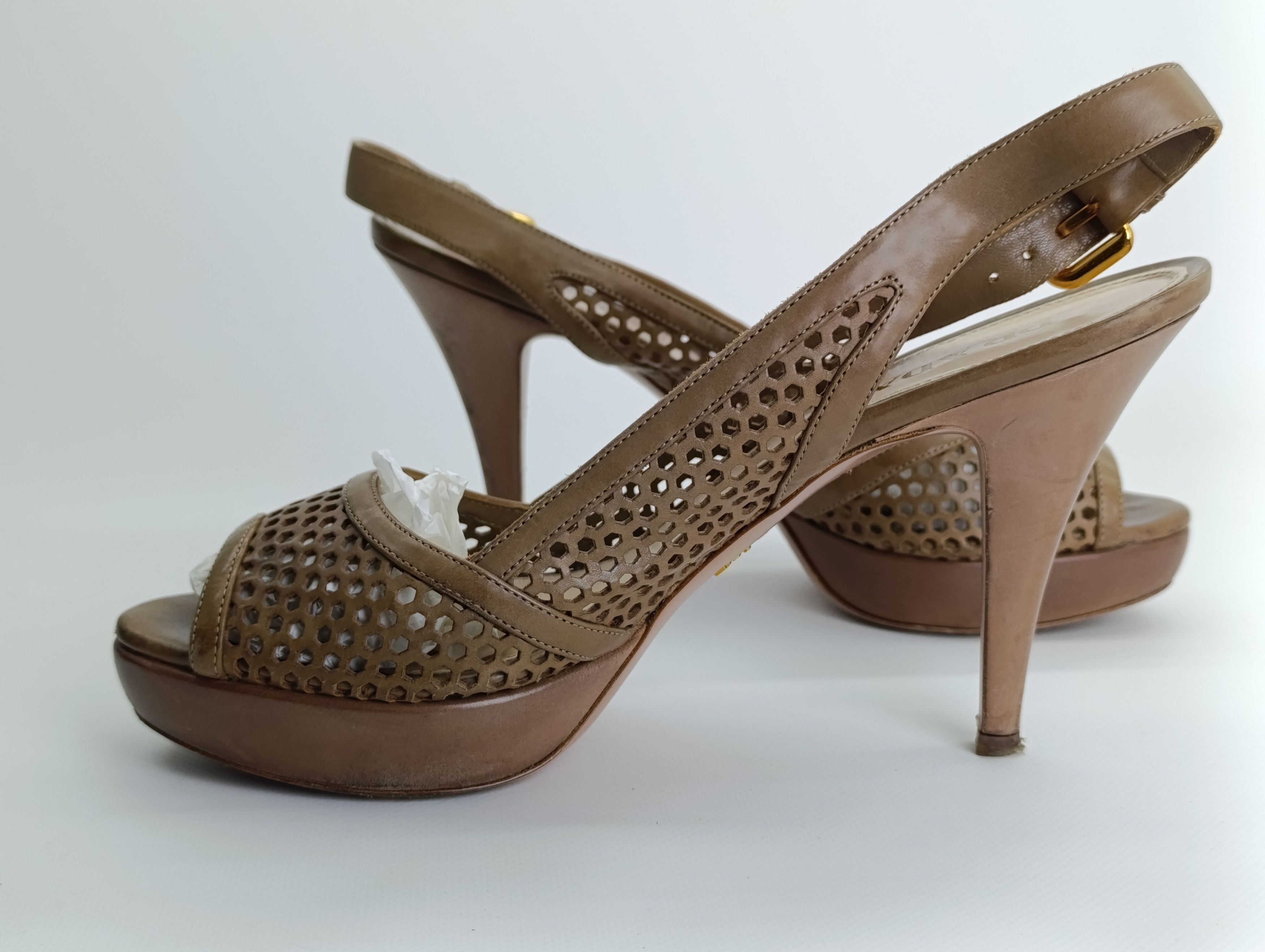 Prada PRADA TORTILLA LEATHER LASER CUT SLINGBACK SANDALS Size US 10.5 / IT 40.5 - 5 Thumbnail
