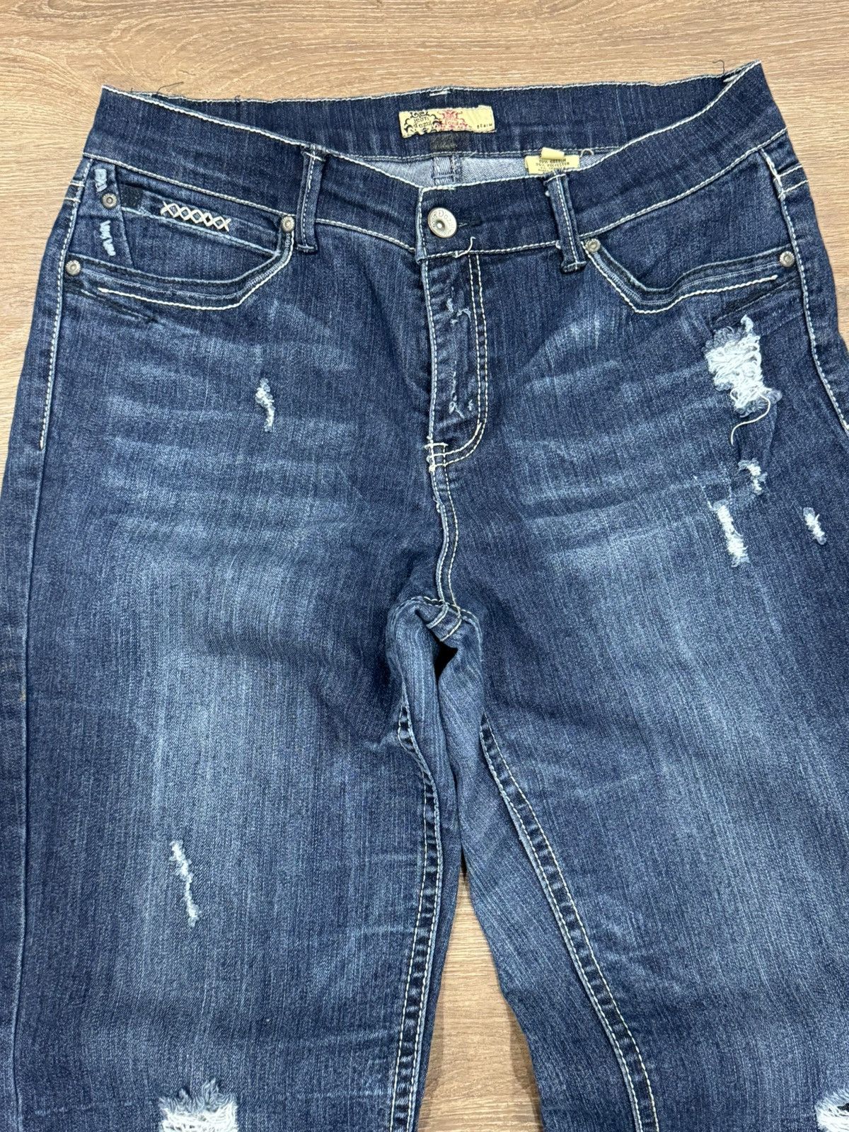 Jean Jean Dazur Distressed Bootcut Jeans Y2K Dark Wash Flared Size 36" / US 14 / IT 50 - 5 Thumbnail