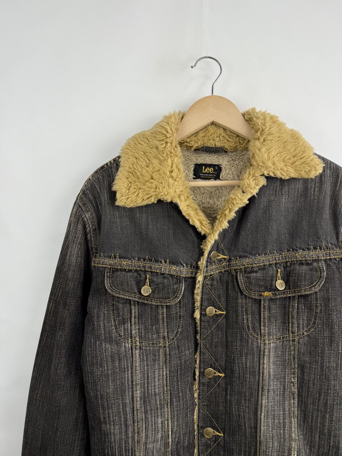 Lee 🇺🇸 Vintage 90s Lee Riders Kansas Sherpa Furry Slim Jacket Y2K Size US L / EU 52-54 / 3 - 4 Thumbnail