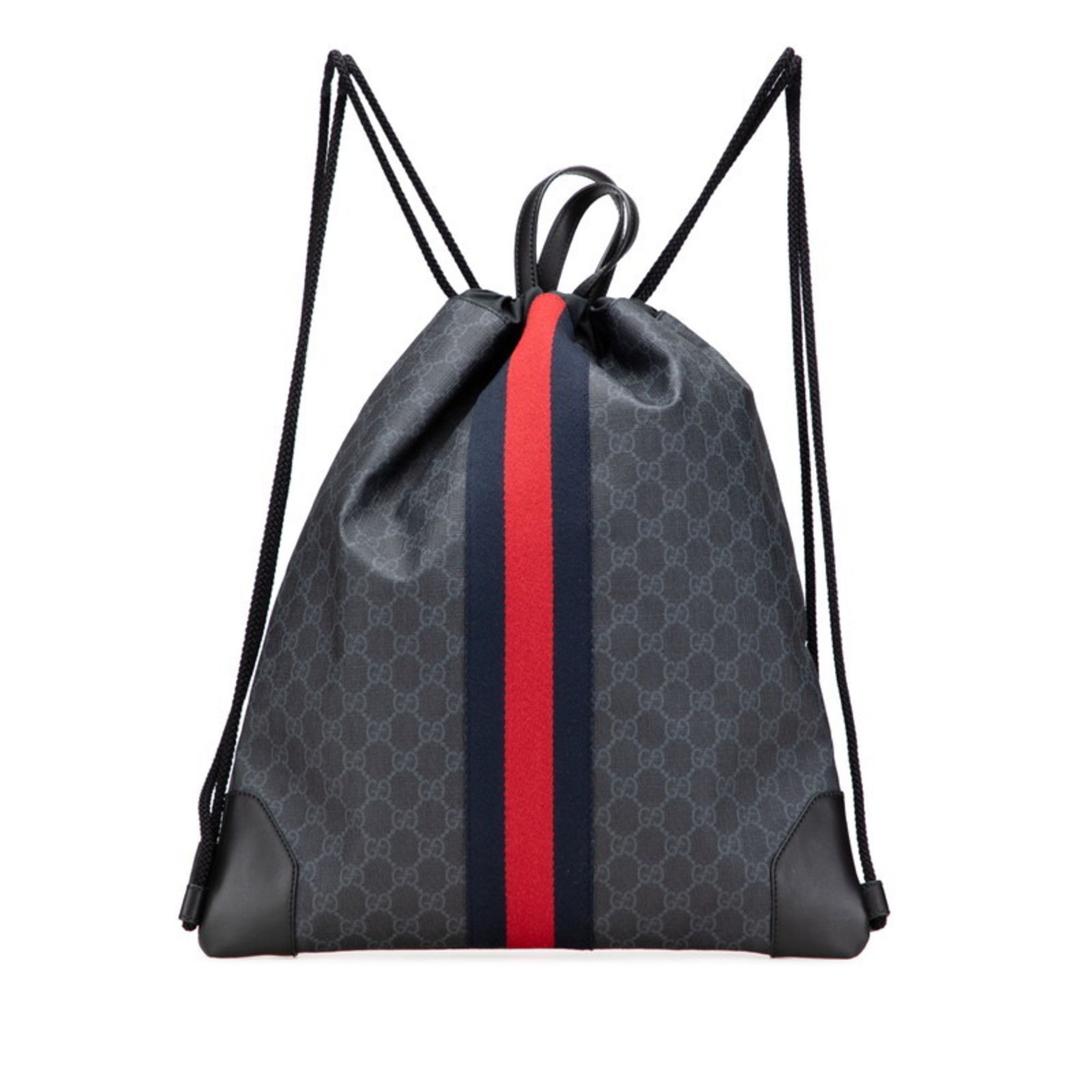 Gucci Gucci GG Supreme Sherry Line Drawstring Backpack 473872 Gray Black Leather Women's GUCCI Size ONE SIZE - 1 Thumbnail