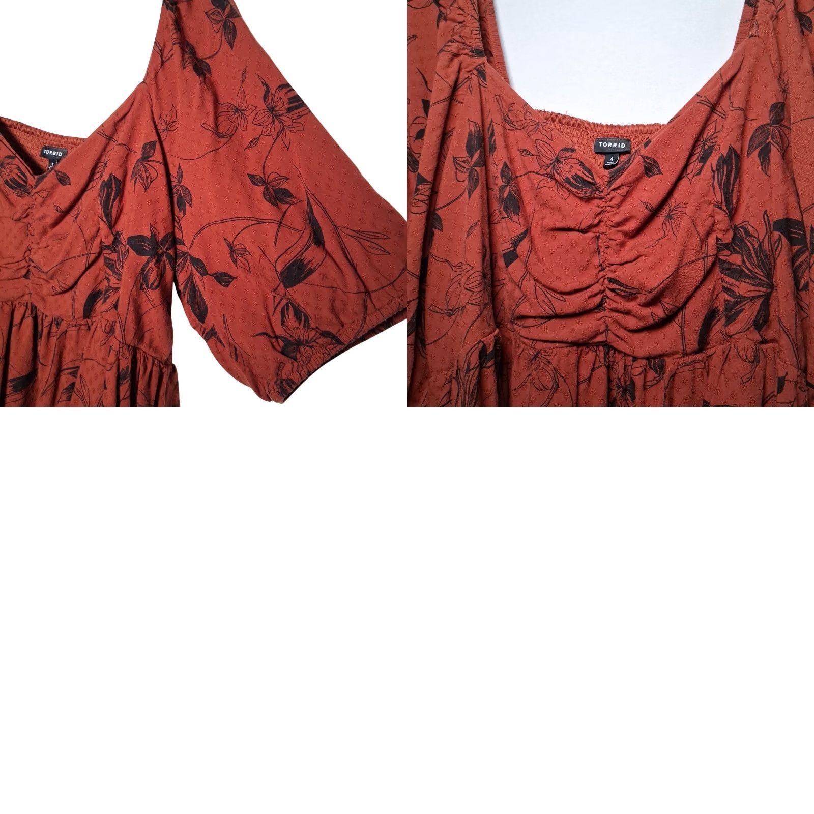 Torrid Torrid Blouse 4X Plus Size Flutter Sleeve V-Neck Smocked Floral Rust Orange Boho Hippie Peasant Milkmaid Woven Shirt Women Regular Size XXL / US 16-18 / IT 52-54 - 9 Thumbnail