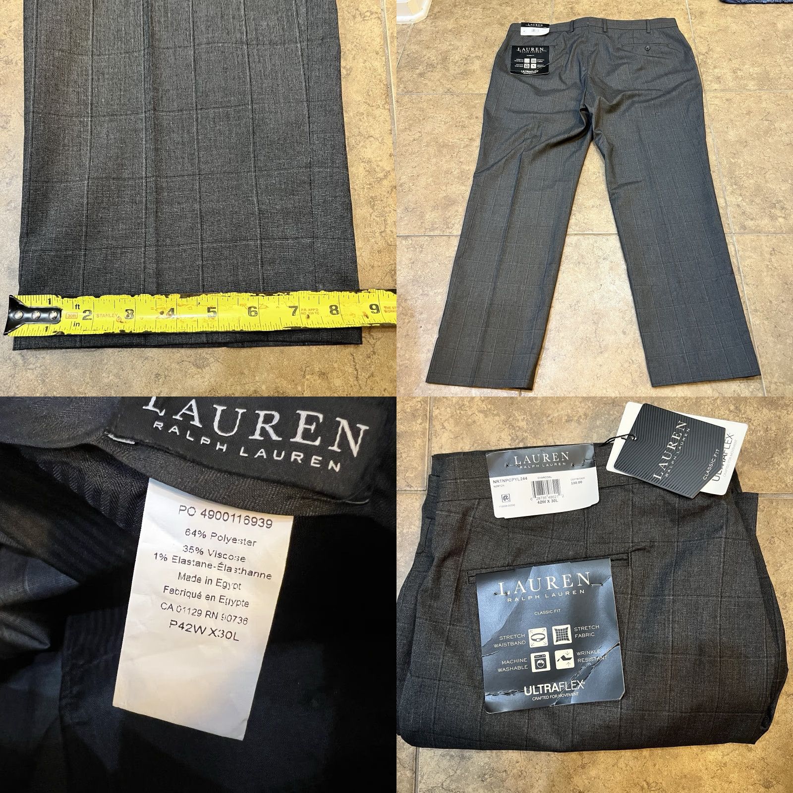 Ralph Lauren Ralph Lauren Men's Classic-Fit UltraFlex Stretch Flat Front Pants 42x30 Gray Slim/Regular? No, keep original data. Size US 42 / EU 58 - 9 Thumbnail
