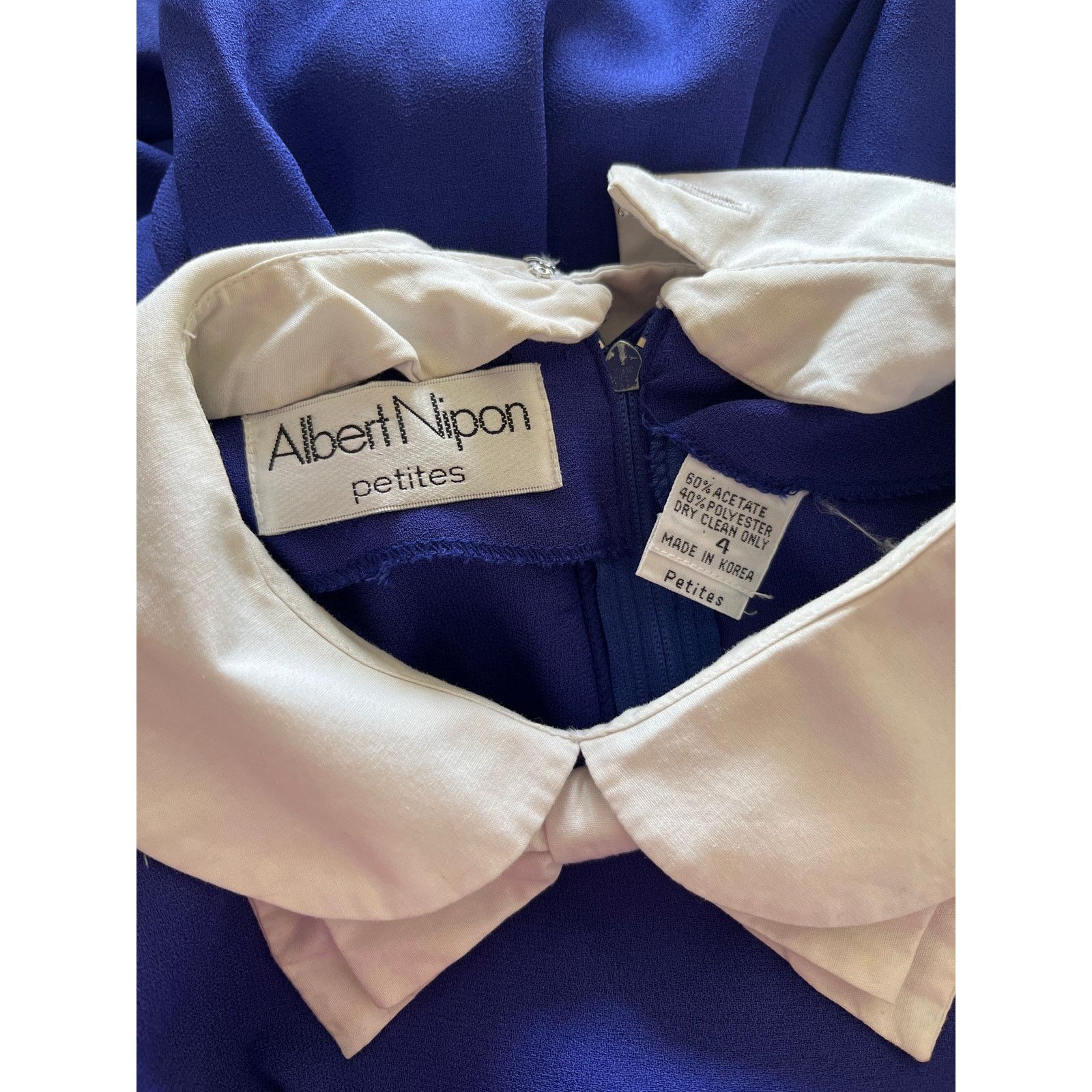 Albert Nipon 80s Designer Albert Nipon Blue Midi Dress w/ White Collar Size S / US 4 / IT 40 - 7 Thumbnail
