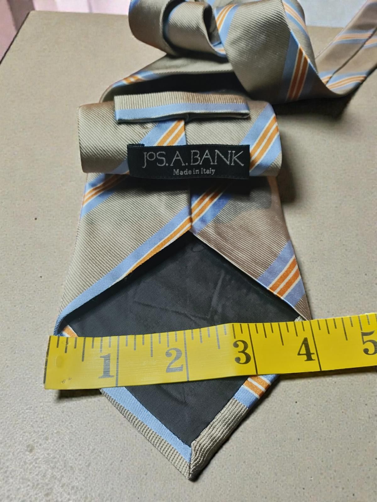 Jos. A. Bank Jos. A. Bank Silk Men's Tie Taupe with Blue and Orange Stri Size ONE SIZE - 4 Thumbnail