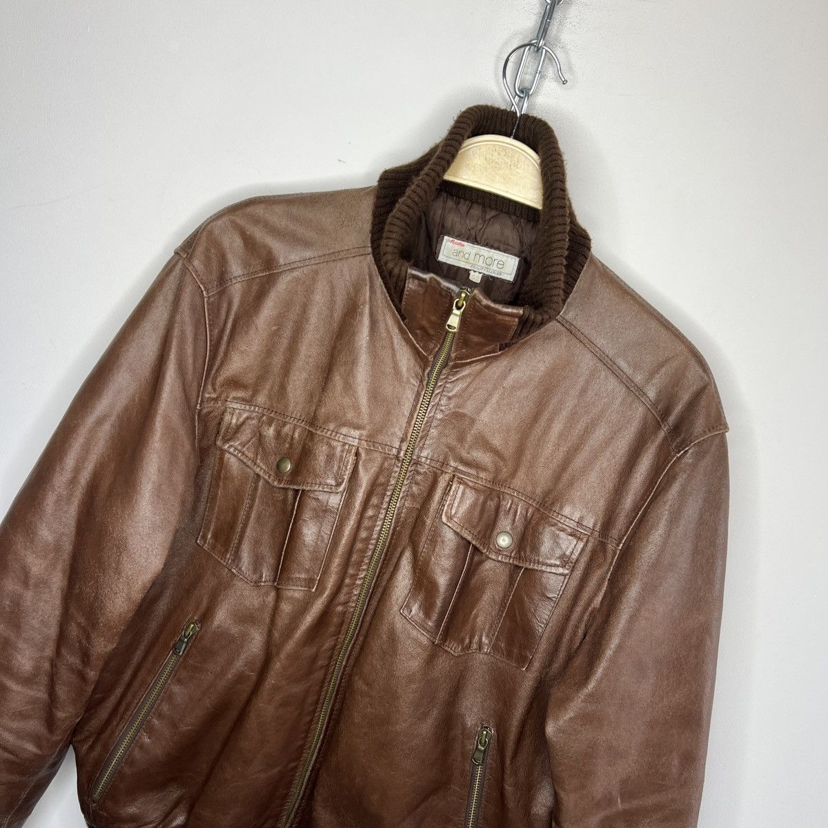 Leather × Vintage VINTAGE 90S GENUINE LEATHER JACKET BOMBER FLIGHT BROWN Size US L / EU 52-54 / 3 - 5 Thumbnail