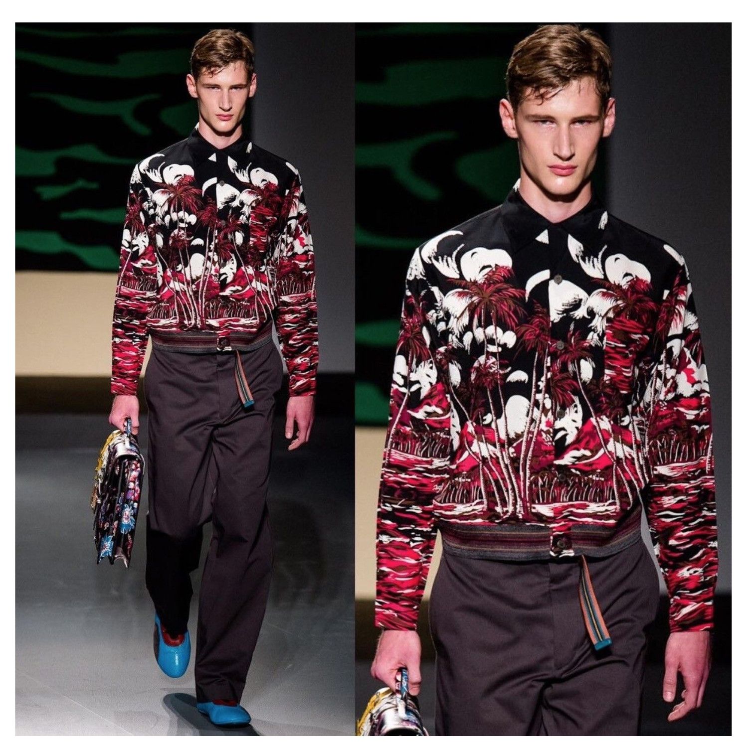 image of Prada Hawaiian Shirt in Black/White/Red, Men's (Size Medium)