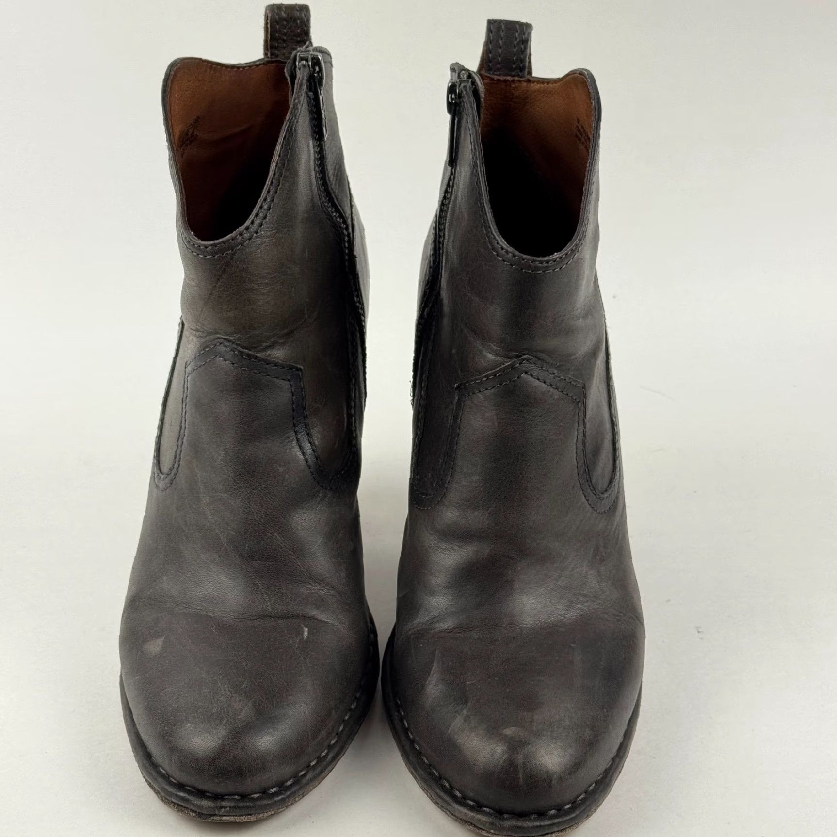 Frye FRYE Madeline Bootie Womens 11M Leather Gray Zip Ankle Boot High Heel Leather Lining Outsole Block Heel Casual EUC Size 32" / US 10 / IT 46 - 6 Thumbnail
